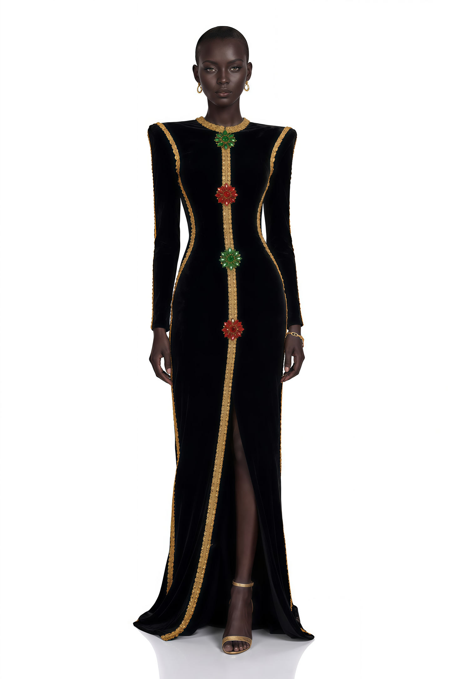Anna Black Crystal Embellished Front Slit Maxi Dress