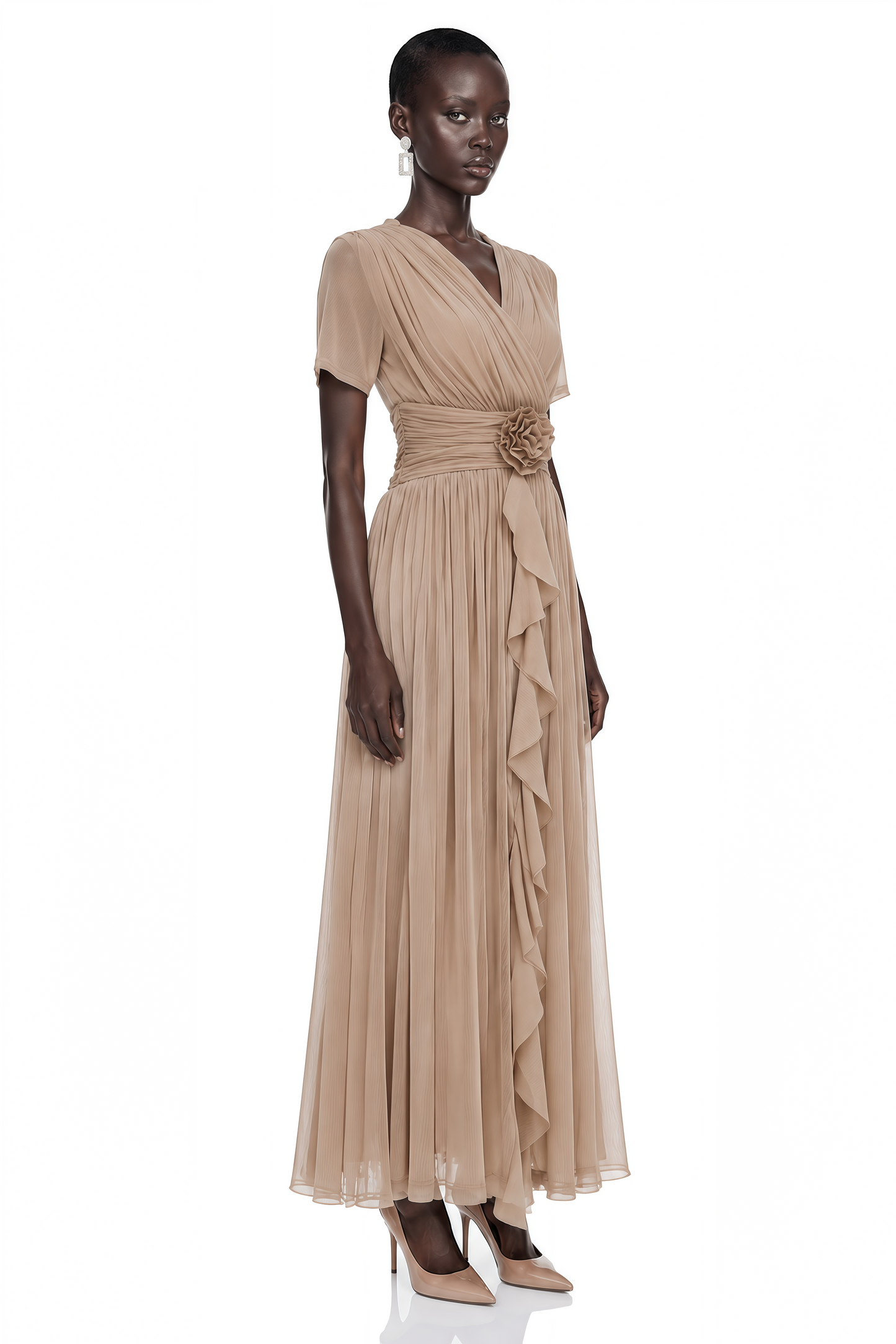 Cyrielle Light Khaki Chiffon Wrap Maxi Dress