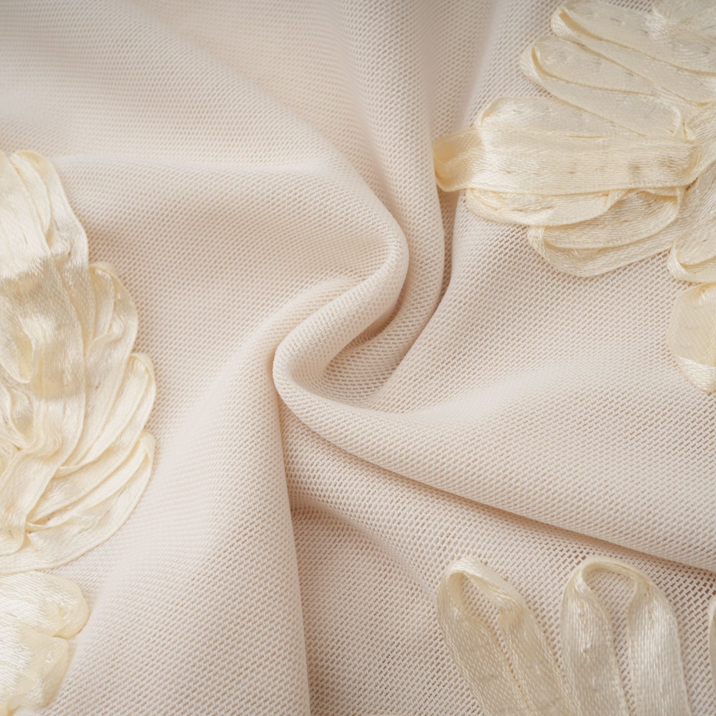 Théoline Neutral Asymmetrical Ruffled Floral Midi Dress