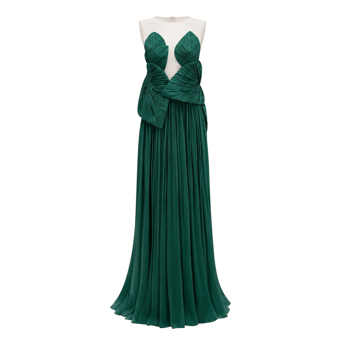 Dalila Green Backless Asymmetrical Ruched Maxi Dress