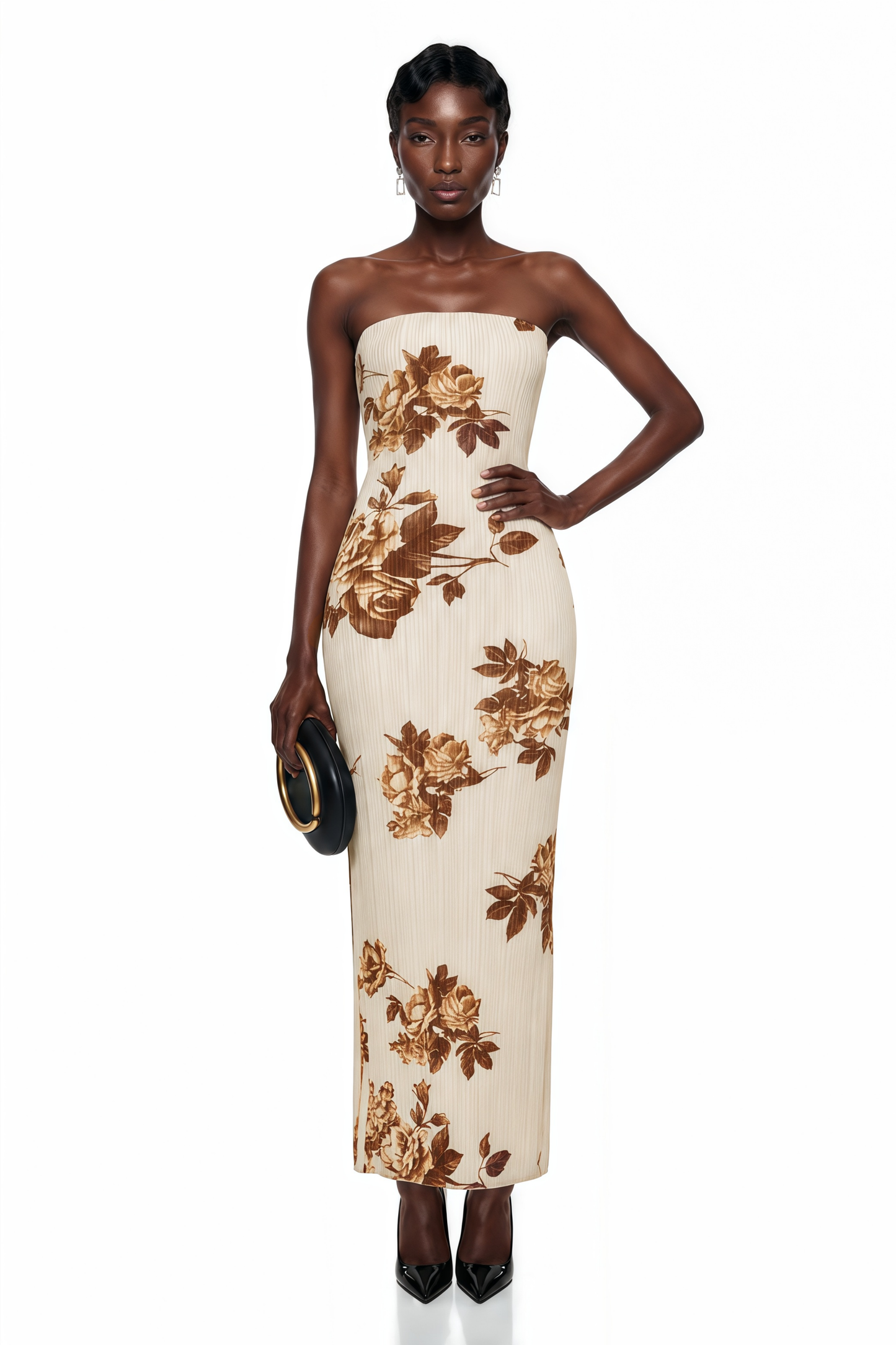 Denise Cream Floral Pleated Midi Dress
