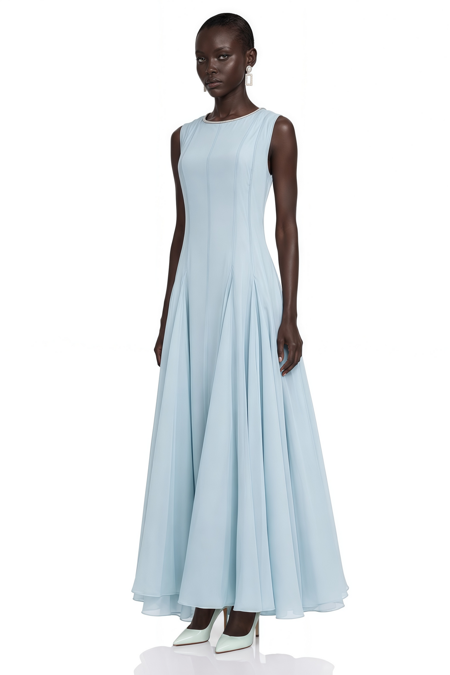 Dilek Light Blue Sleeveless Pleated Maxi Dress