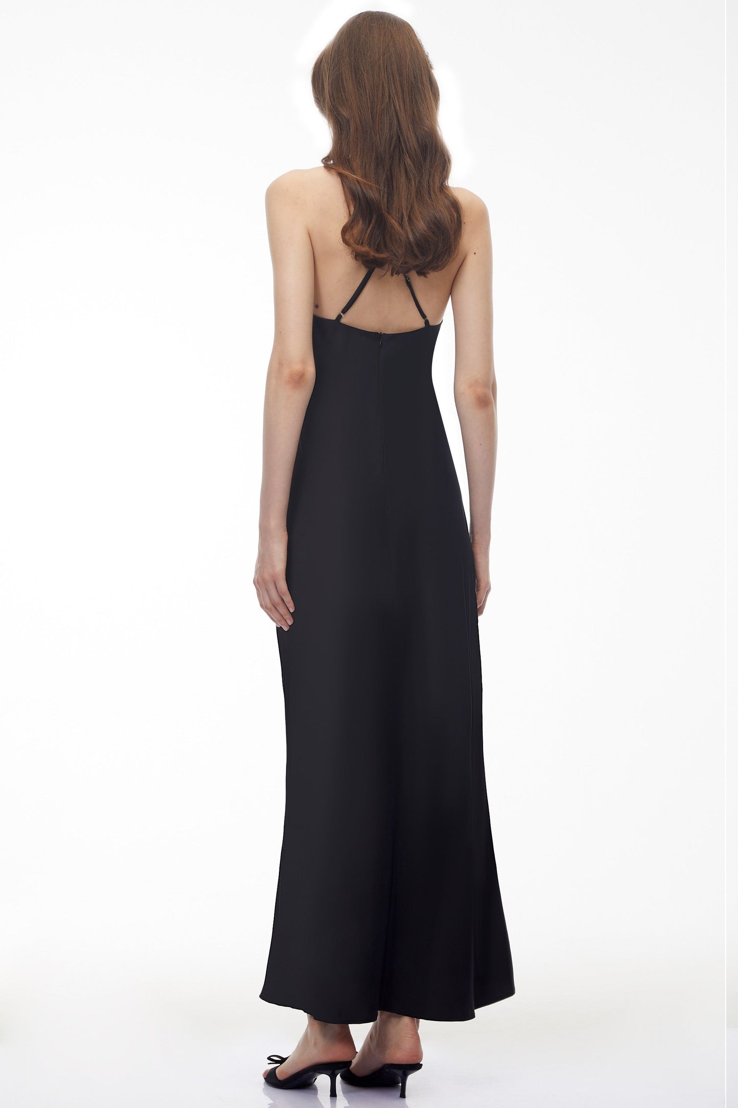Eila Black Semi-Sheer Draped Maxi Dress