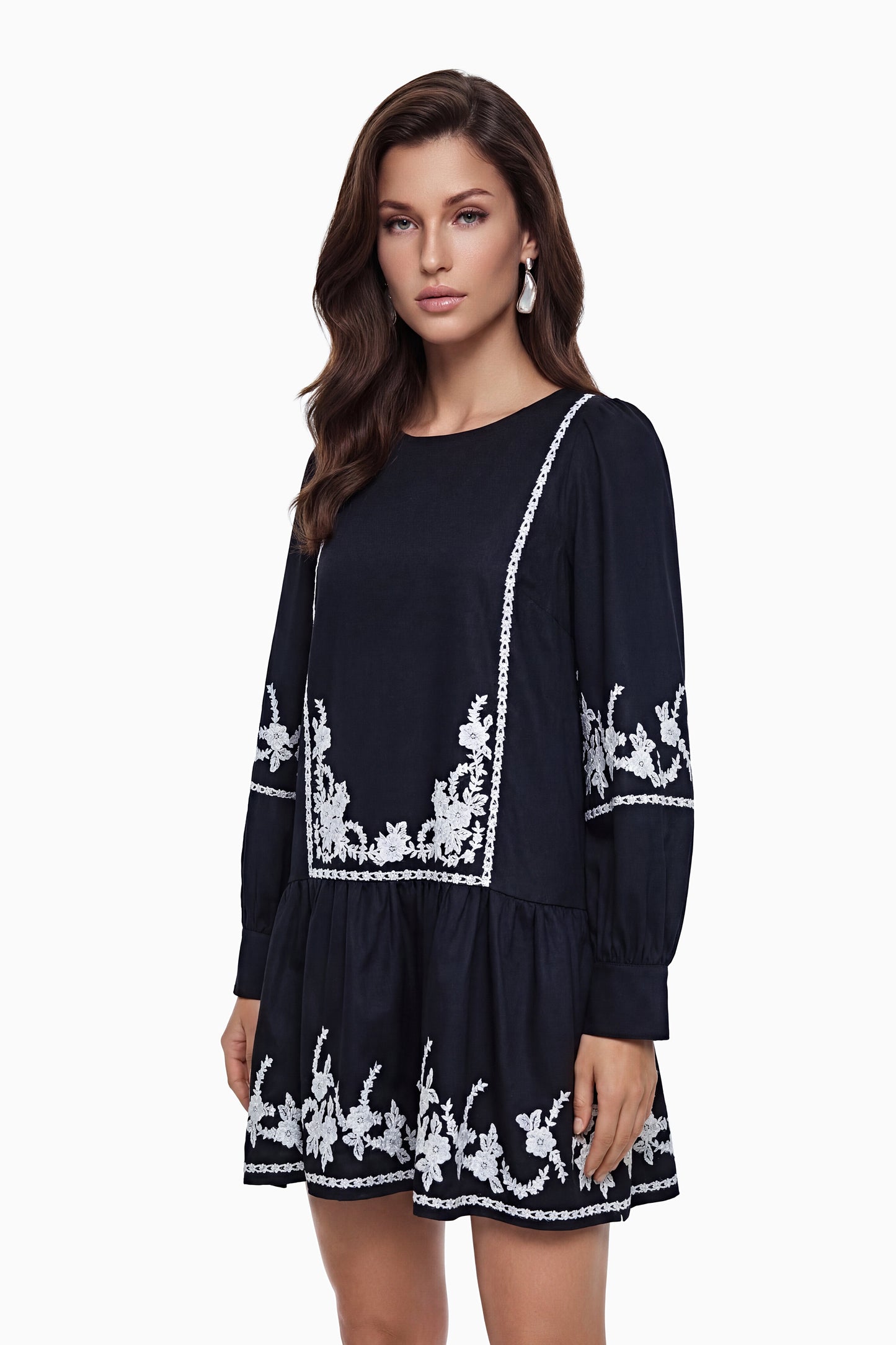 Eva Black Floral Embroidered Mini Dress