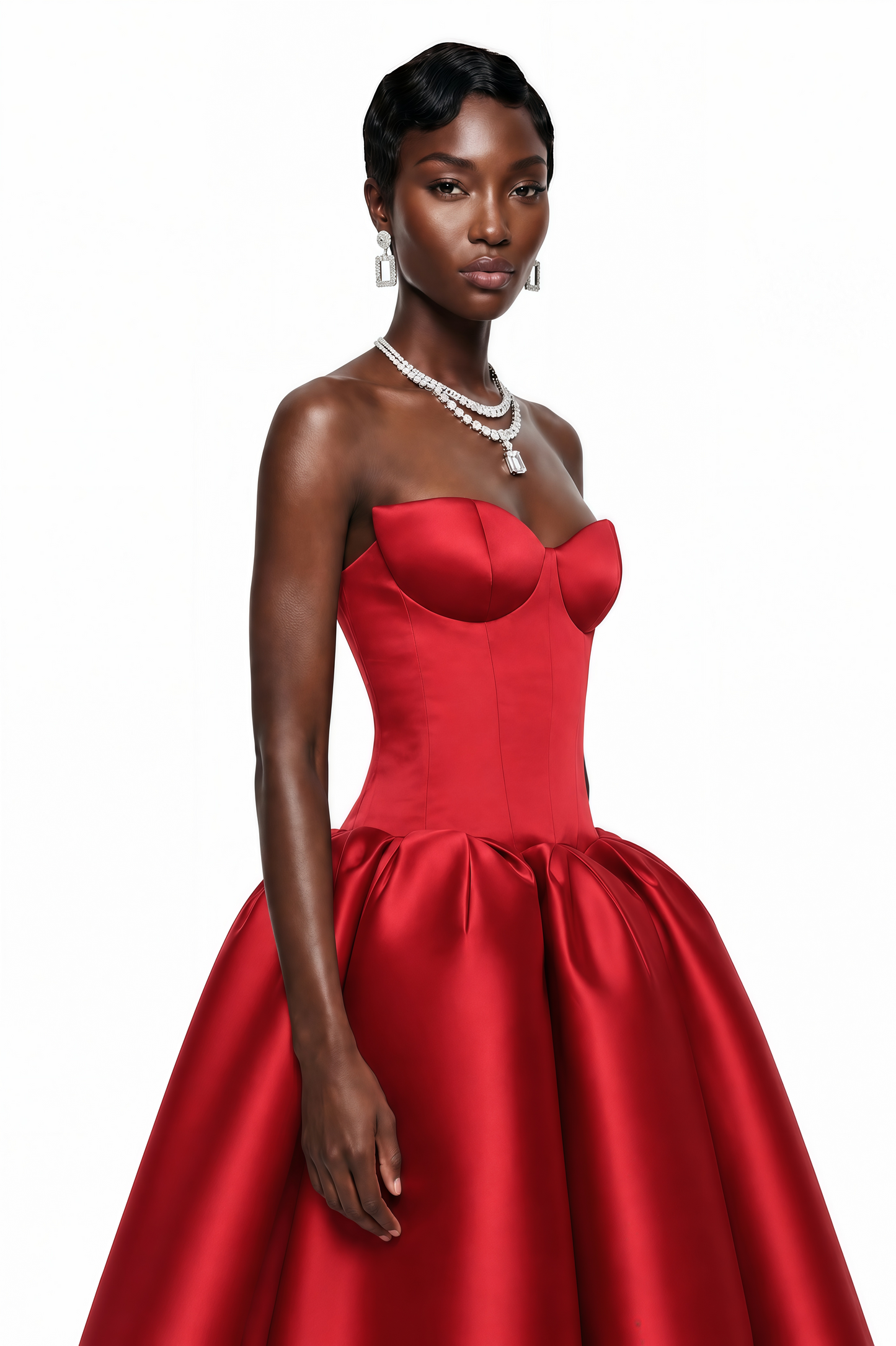 Fazilet Red Off Shoulder Corset Midi Dress
