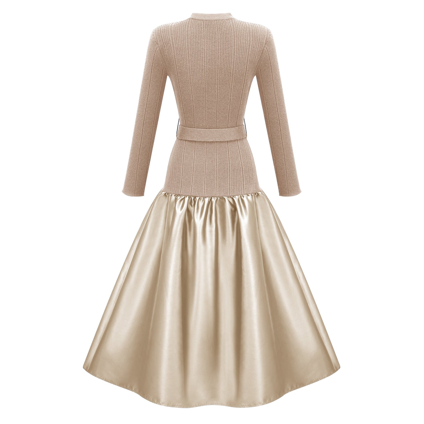 Fern Gold Satin Panel Knit Midi Dress