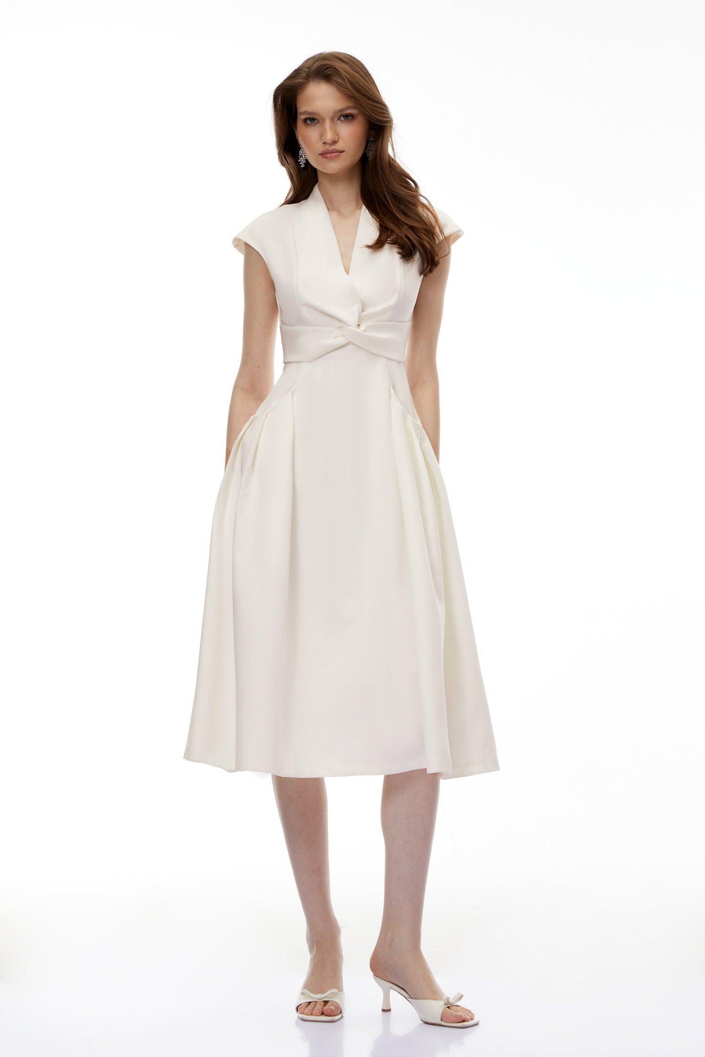 Fevronia White Sleeveless Twist Front Midi Dress