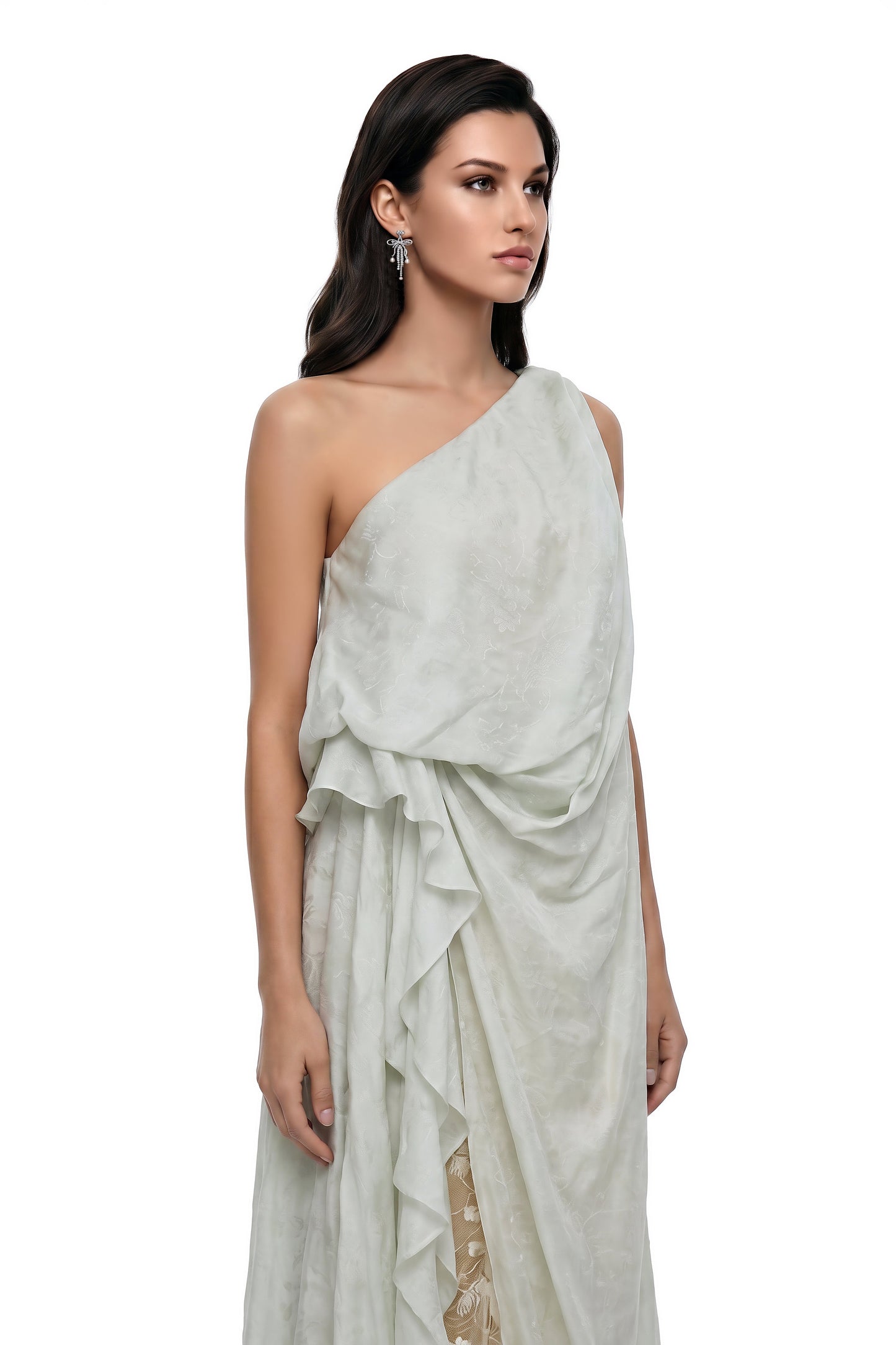 Frusina Green Ruffled Maxi Dress with Lace Panels