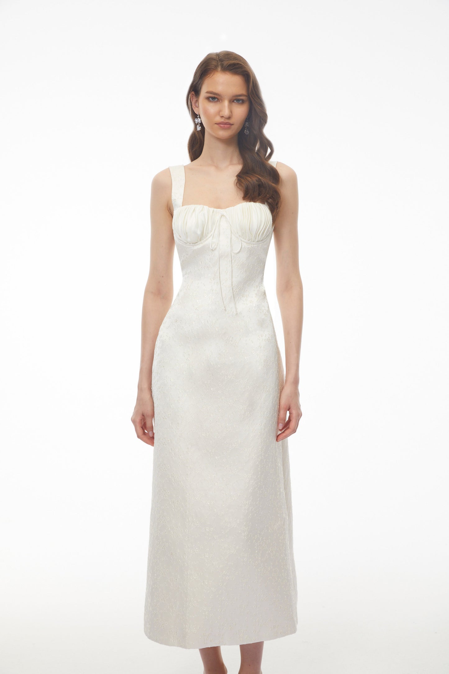 Greta Ivory Sweetheart Embroidered Midi Dress