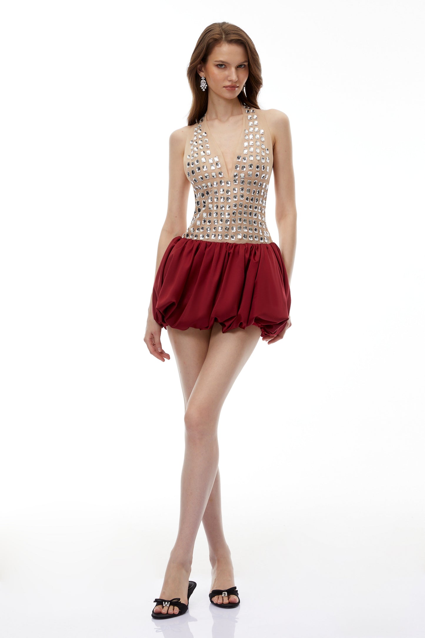 Griselda Red Halterneck Embellished Bubble Mini Dress