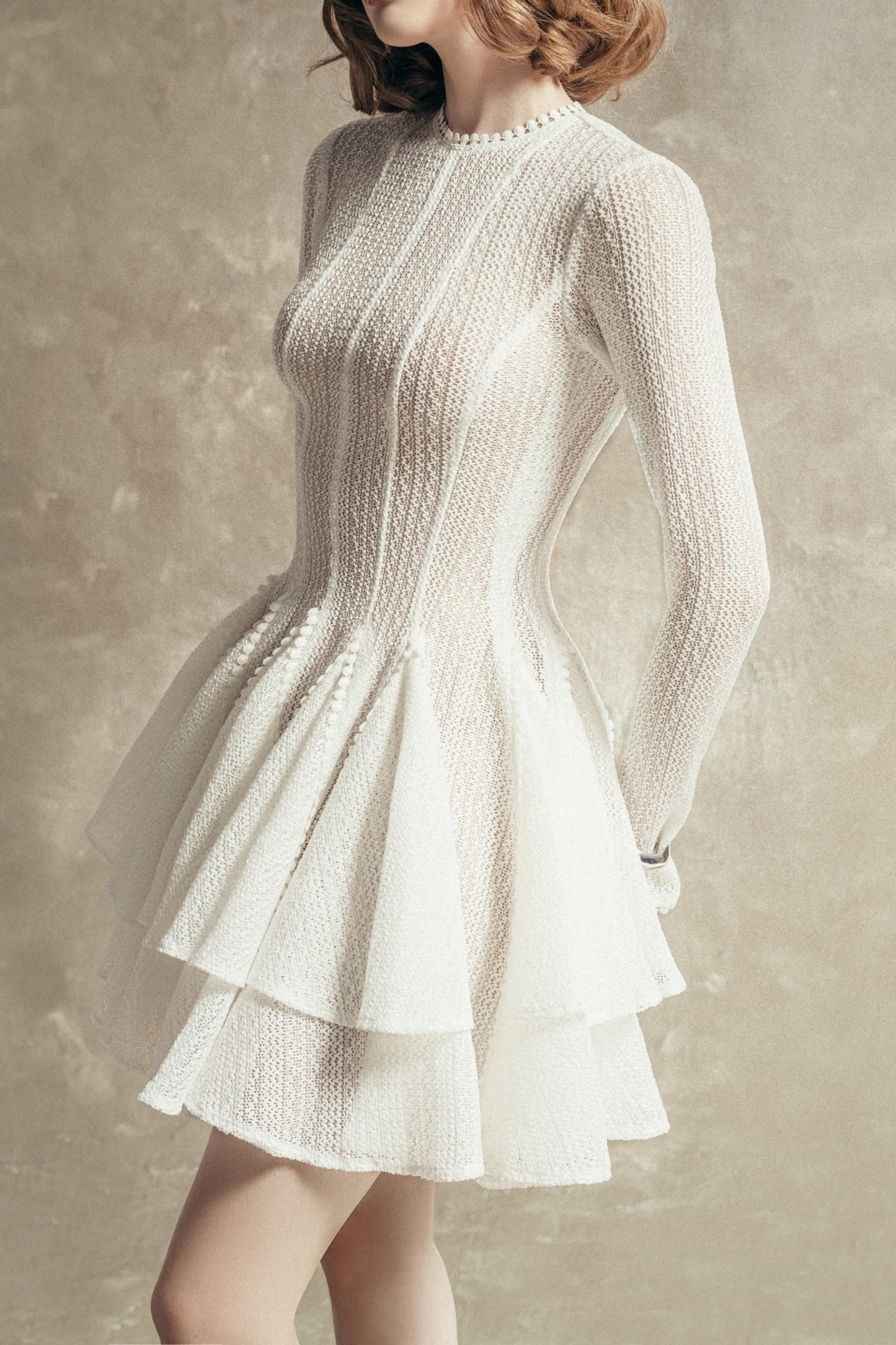 Hallie White Layered Design Puff Mini Dress