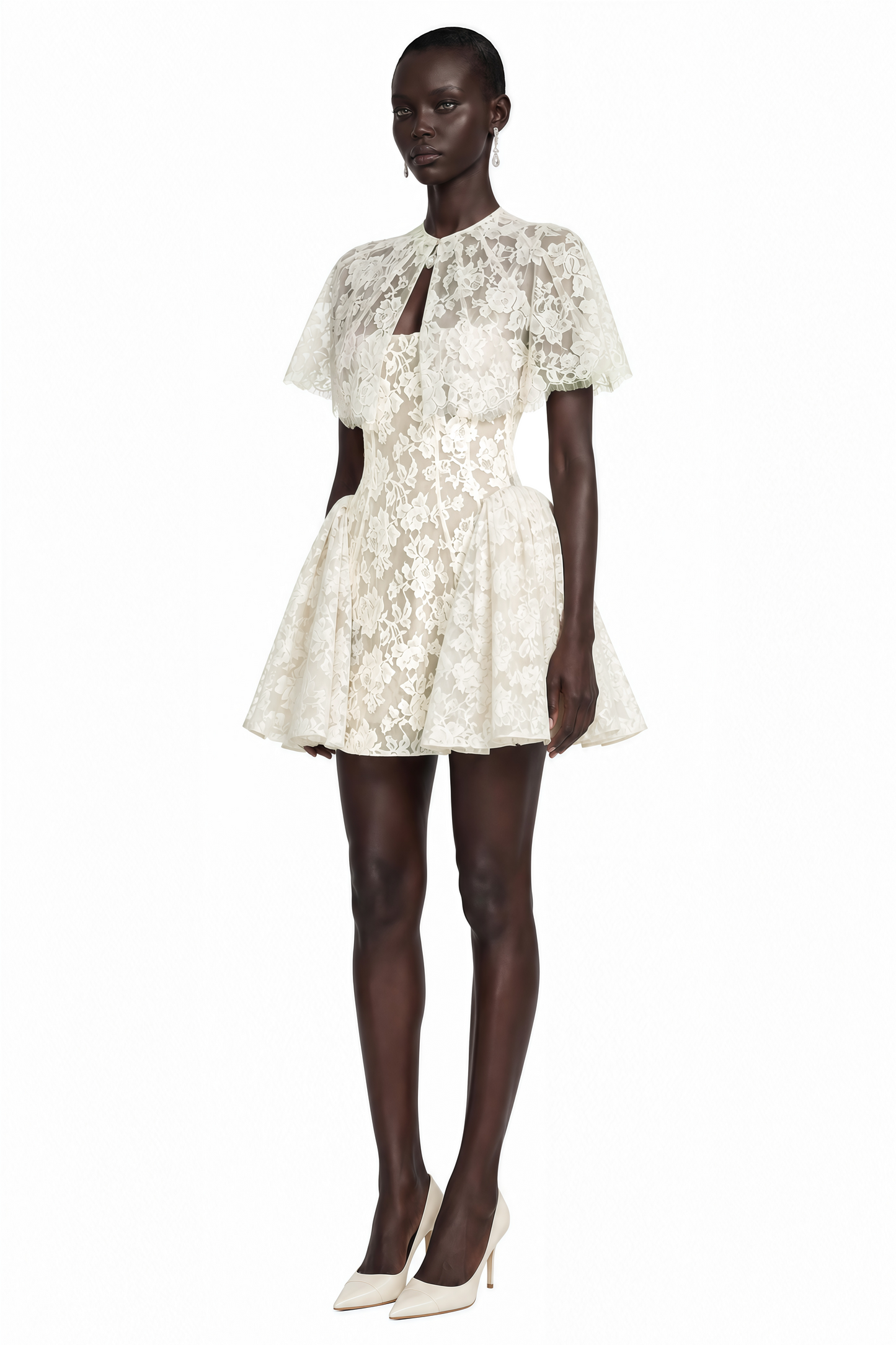 Huia Cream Lace Mini Dress with Cape
