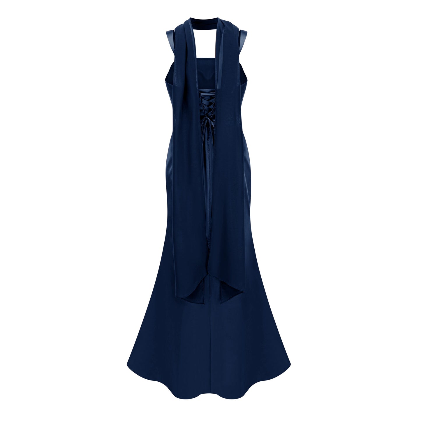 Inmaculada Sapphire Ruched Satin Maxi Dress (Without Gloves)
