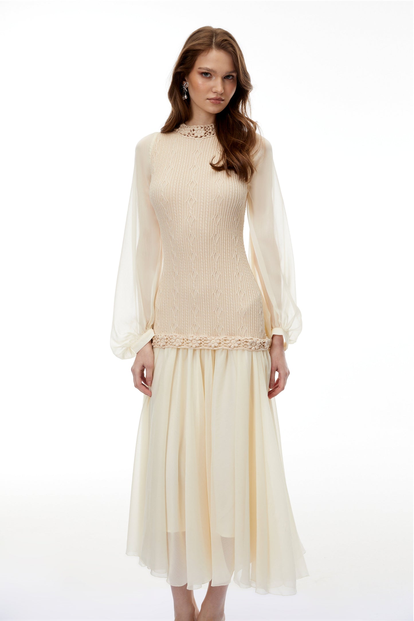 Iolanthe Champagne Floral Tulle Midi Dress