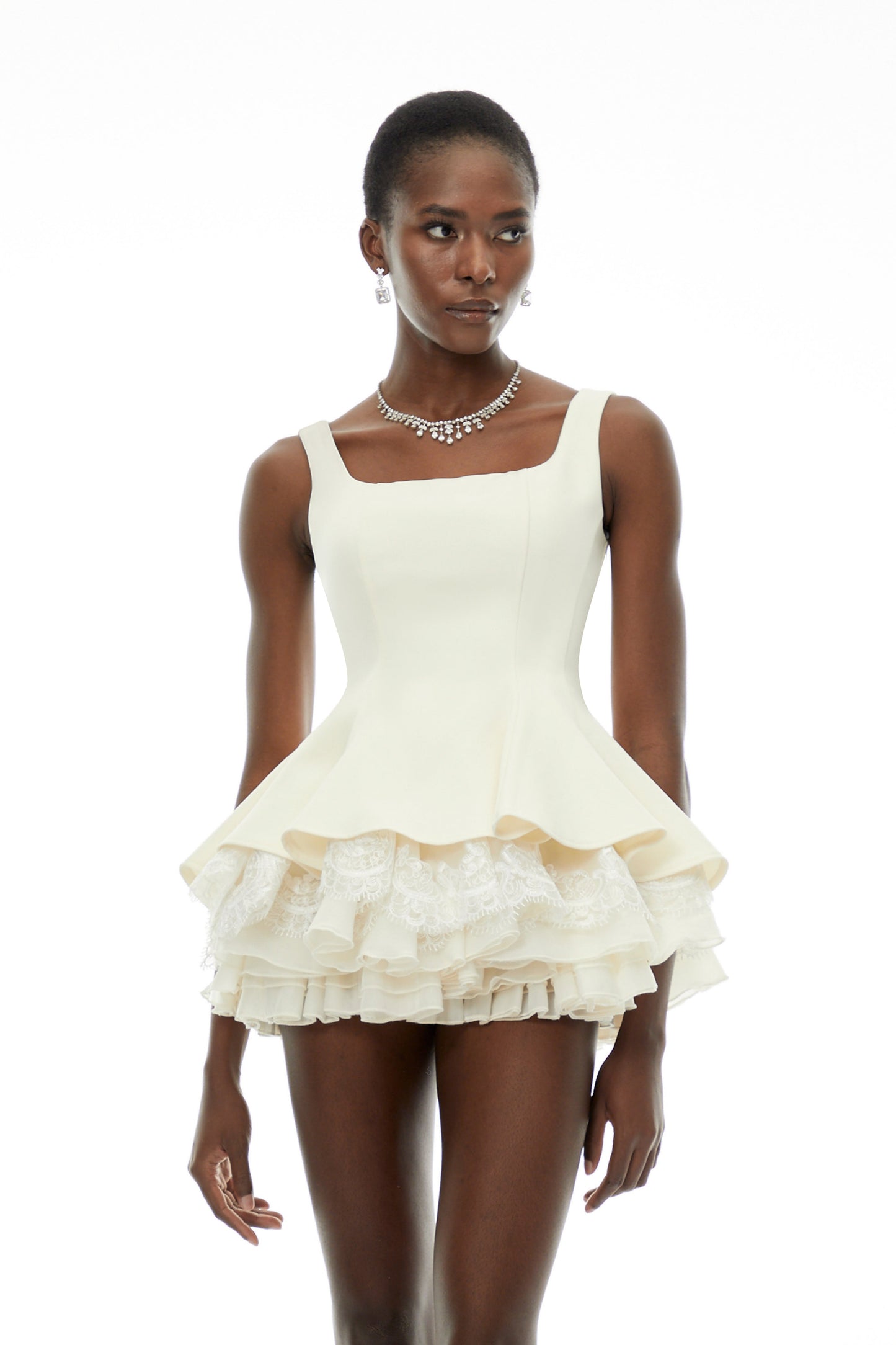Iris White Square Neck Ruffled Mini Dress