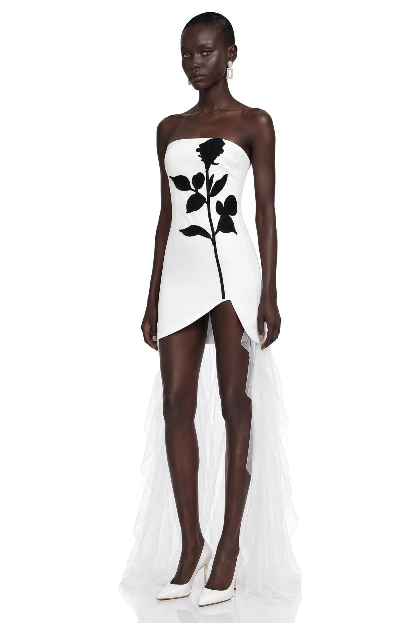 Janet White Floral Embroidered Asymmetrical Mini Dress