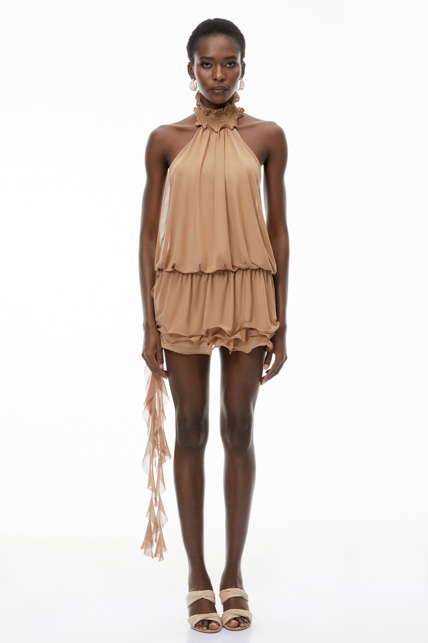 Josephine Khaki Halterneck Ruffled Mini Dress