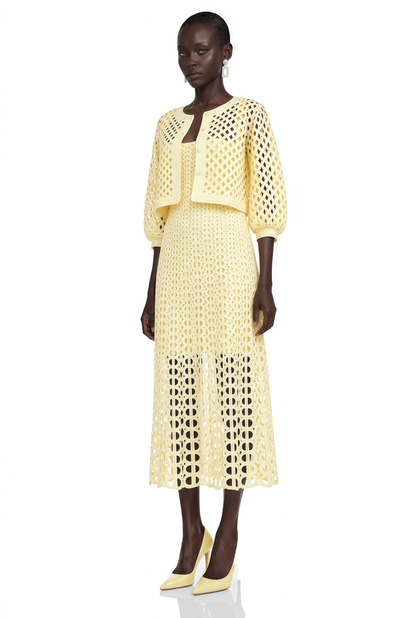 Joyce Yellow Cut-Out Midi Dress & Cape Set