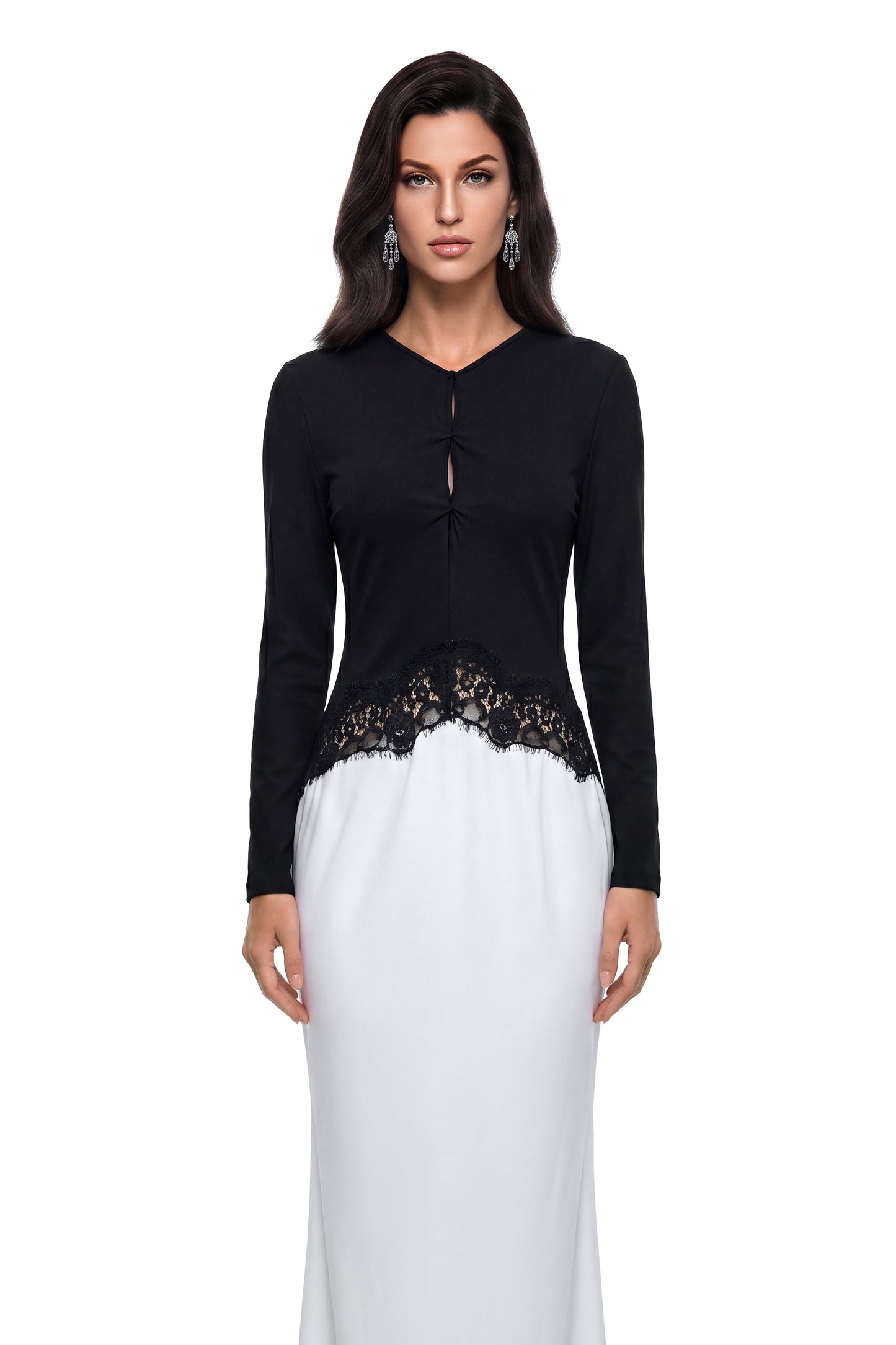 Kalliope Color Block Floral Lace Maxi Dress