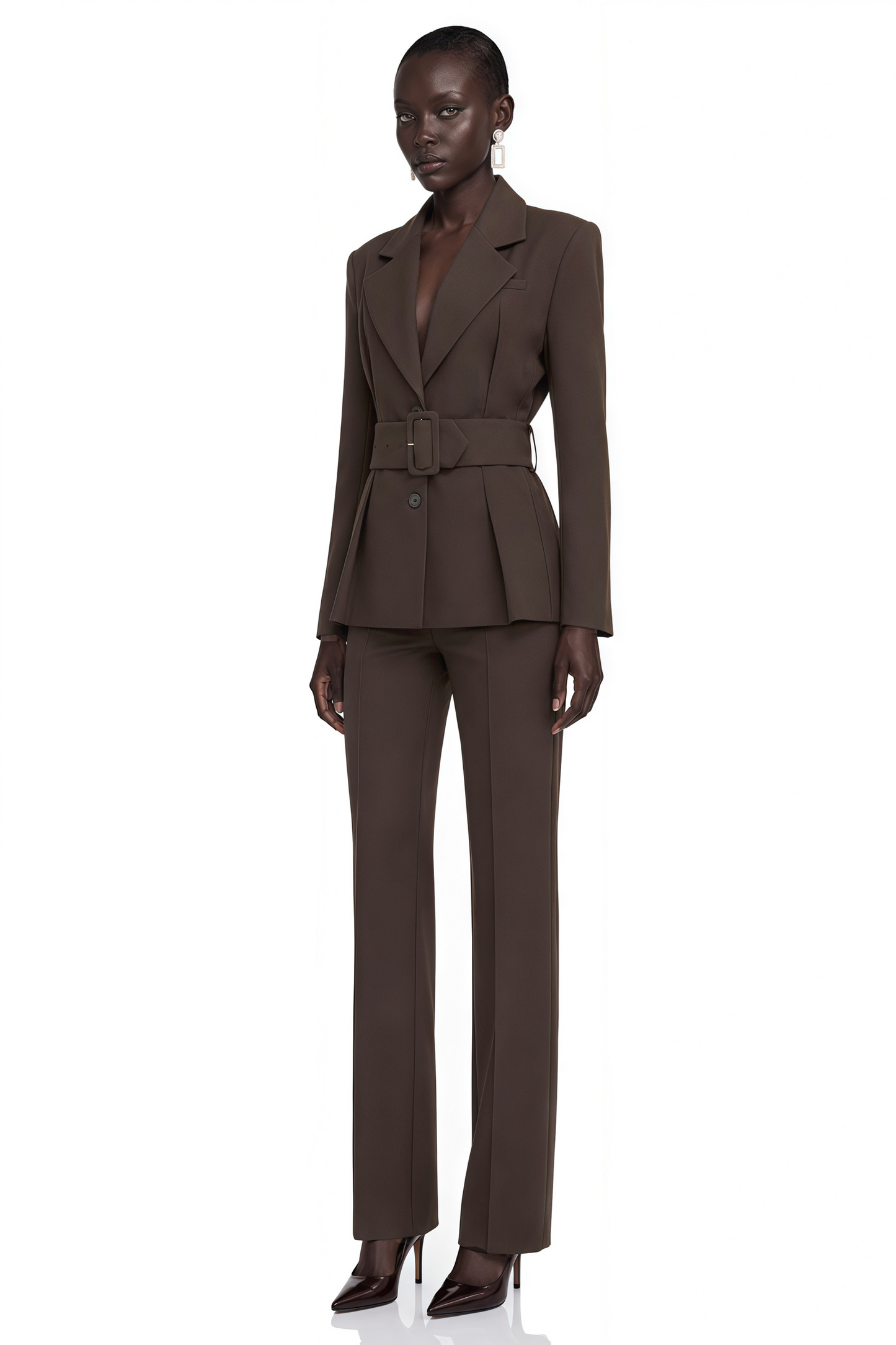 Kallisto Dark Brown Belted Wrap Blazer