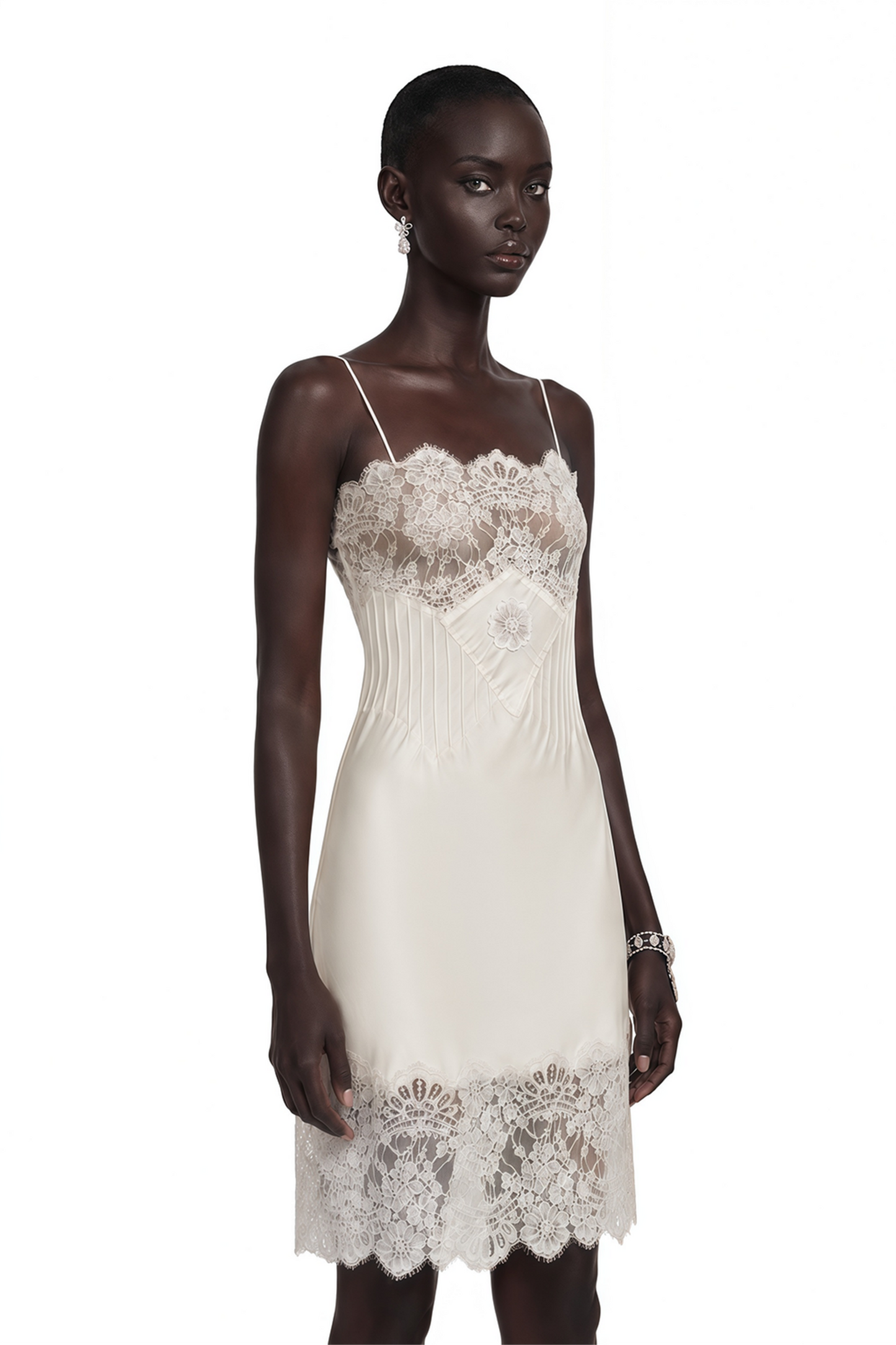 Klara Cream Mini Dress with Lace Panels
