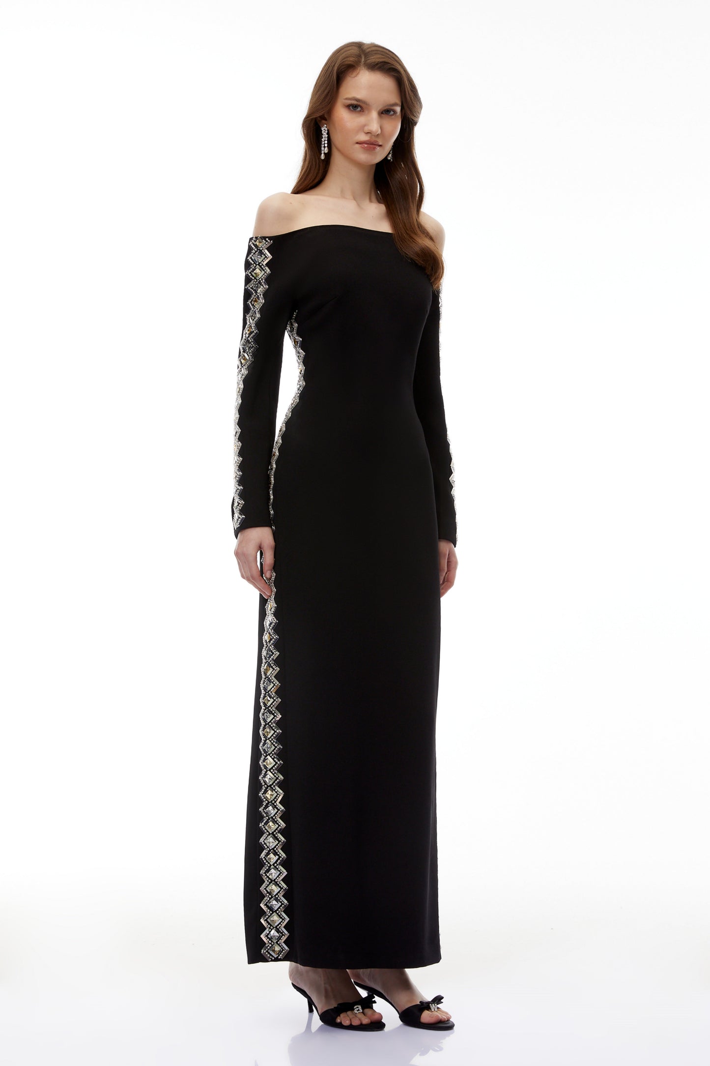 Lorelei Black Off Shoulder Embellished Maxi Dress