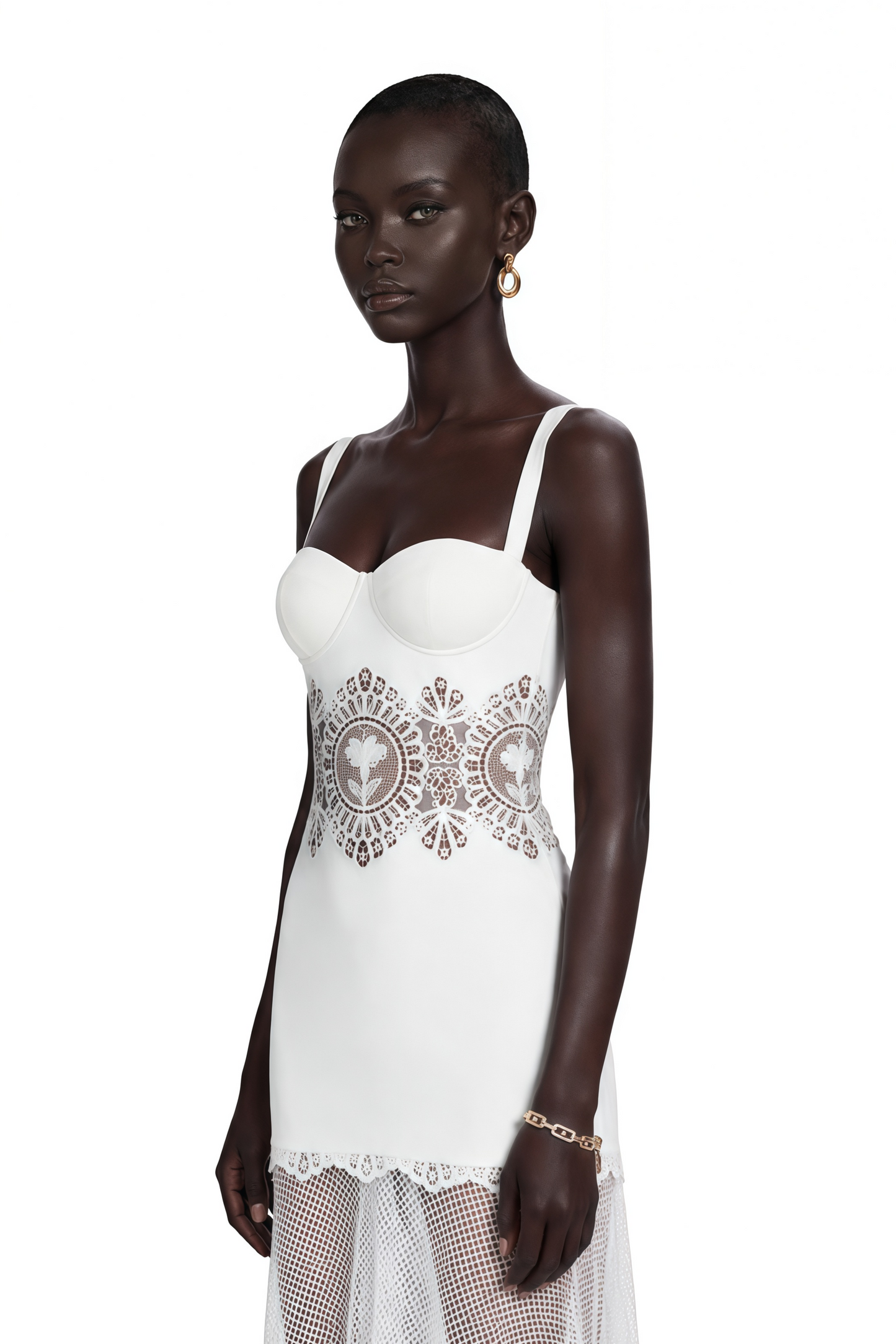 Marceline White Lace Corset Midi Dress