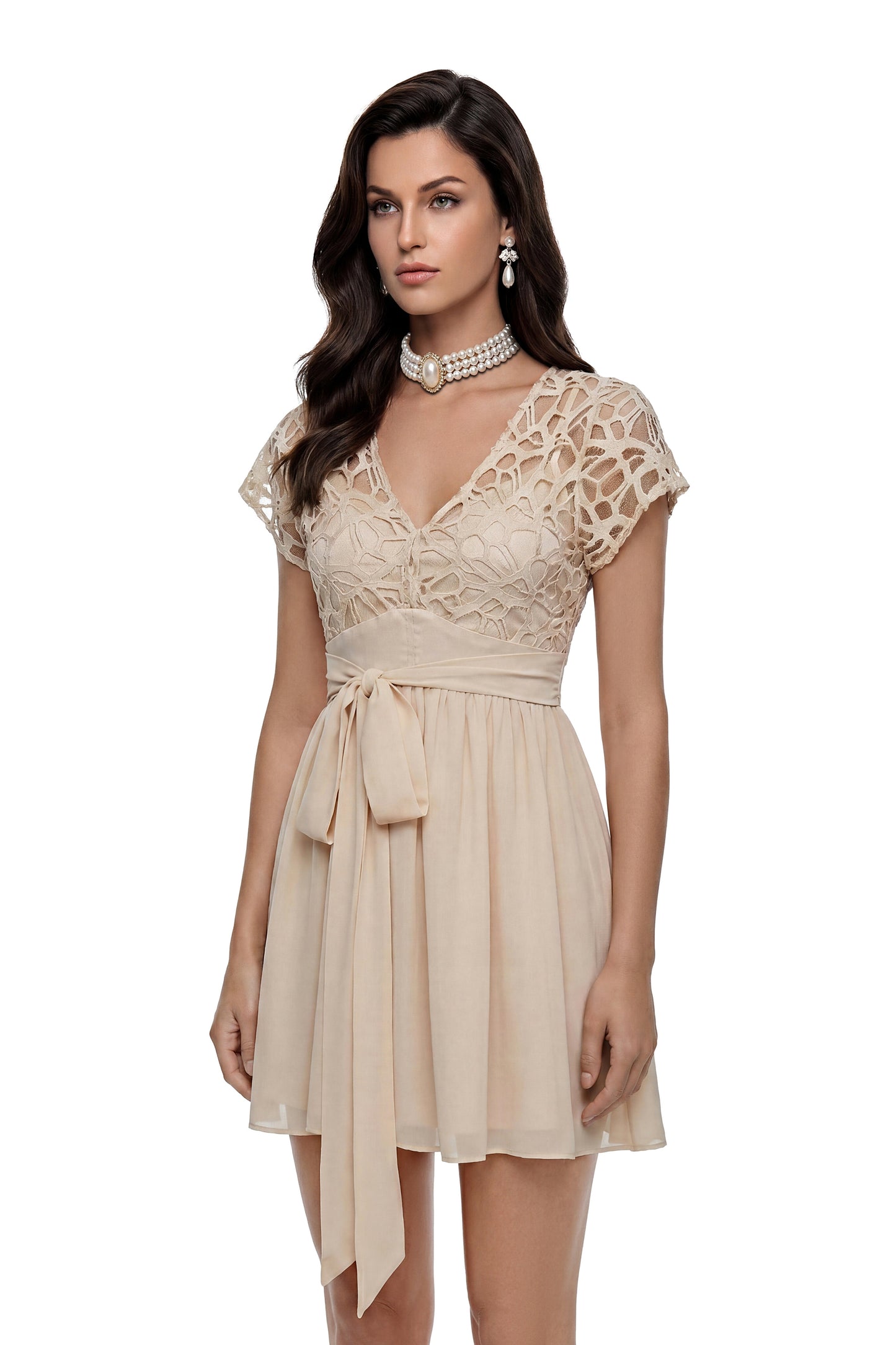 Margot Beige Cut-Out Ruched Mini Dress