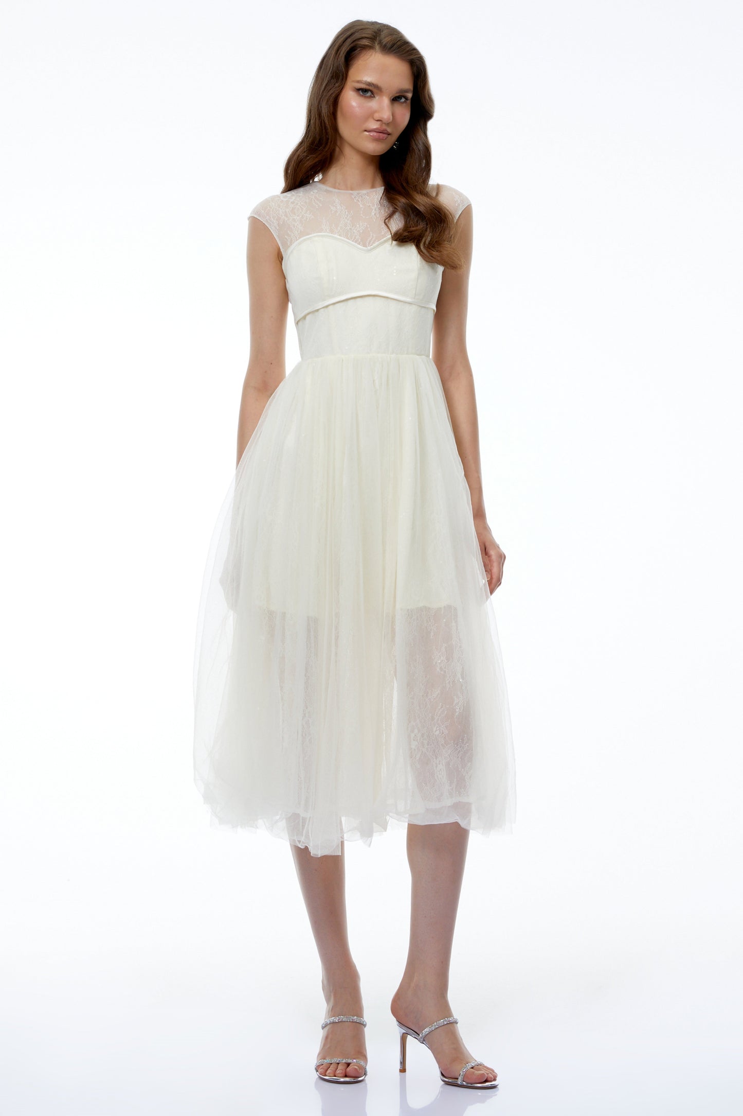 Mila Cream Semi-Sheer Tulle Midi Dress