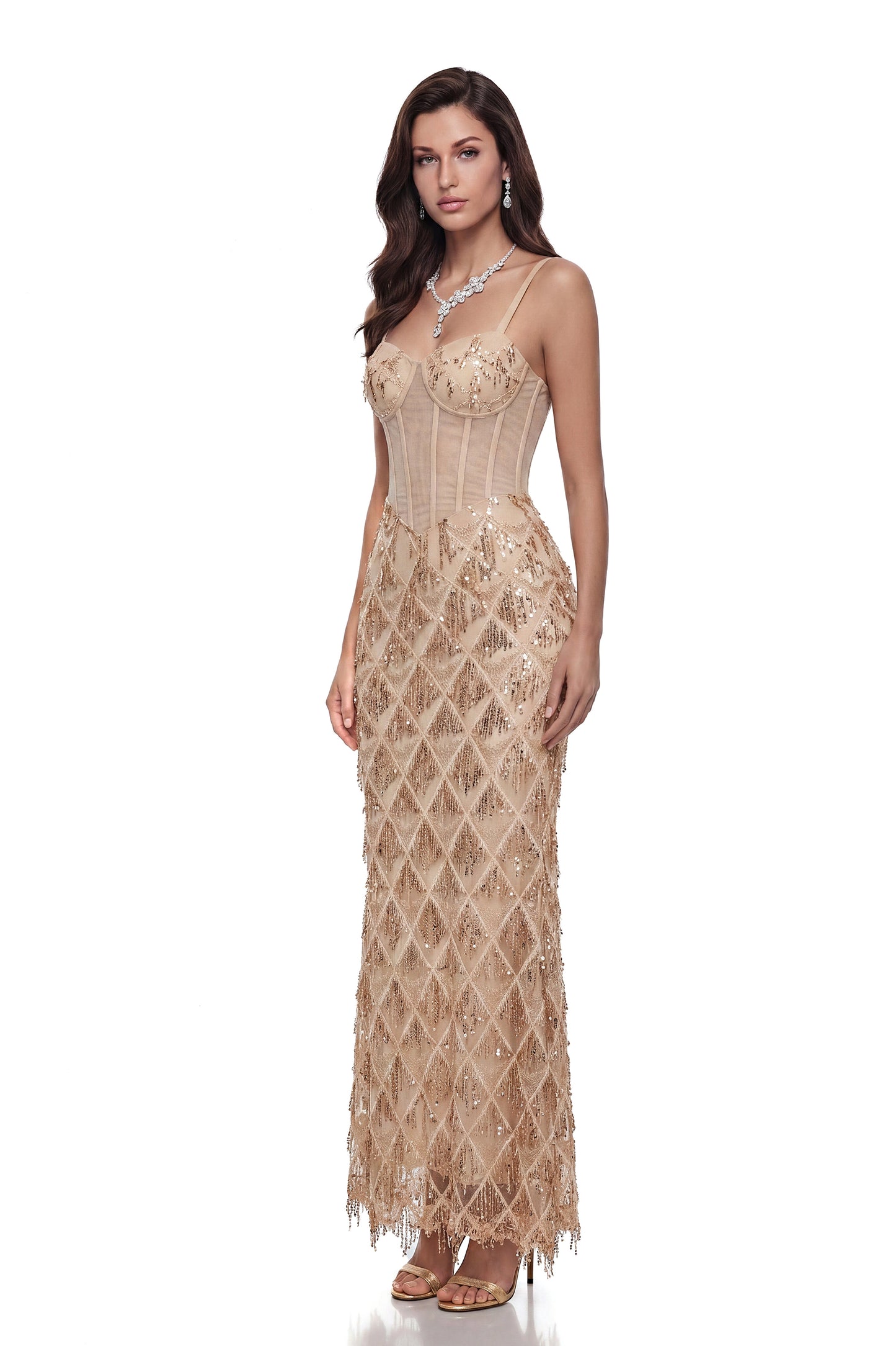 Natalia Champagne Gold Sequin Maxi Dress