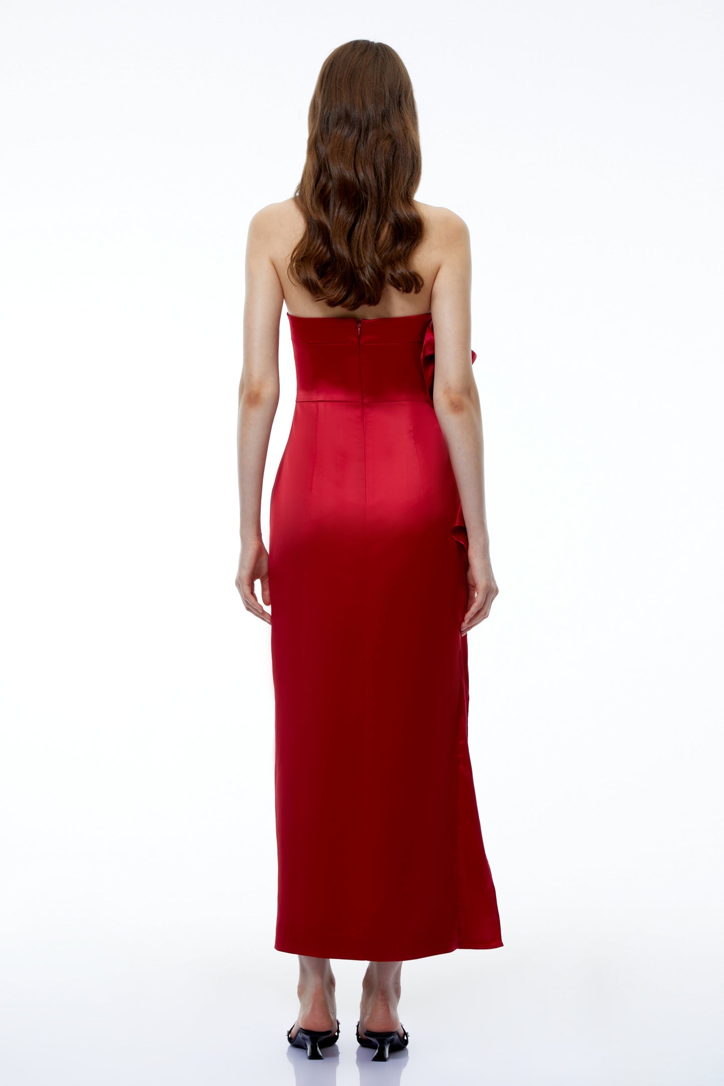 Natalia Red Off Shoulder Maxi Dress with Side 3D Florals