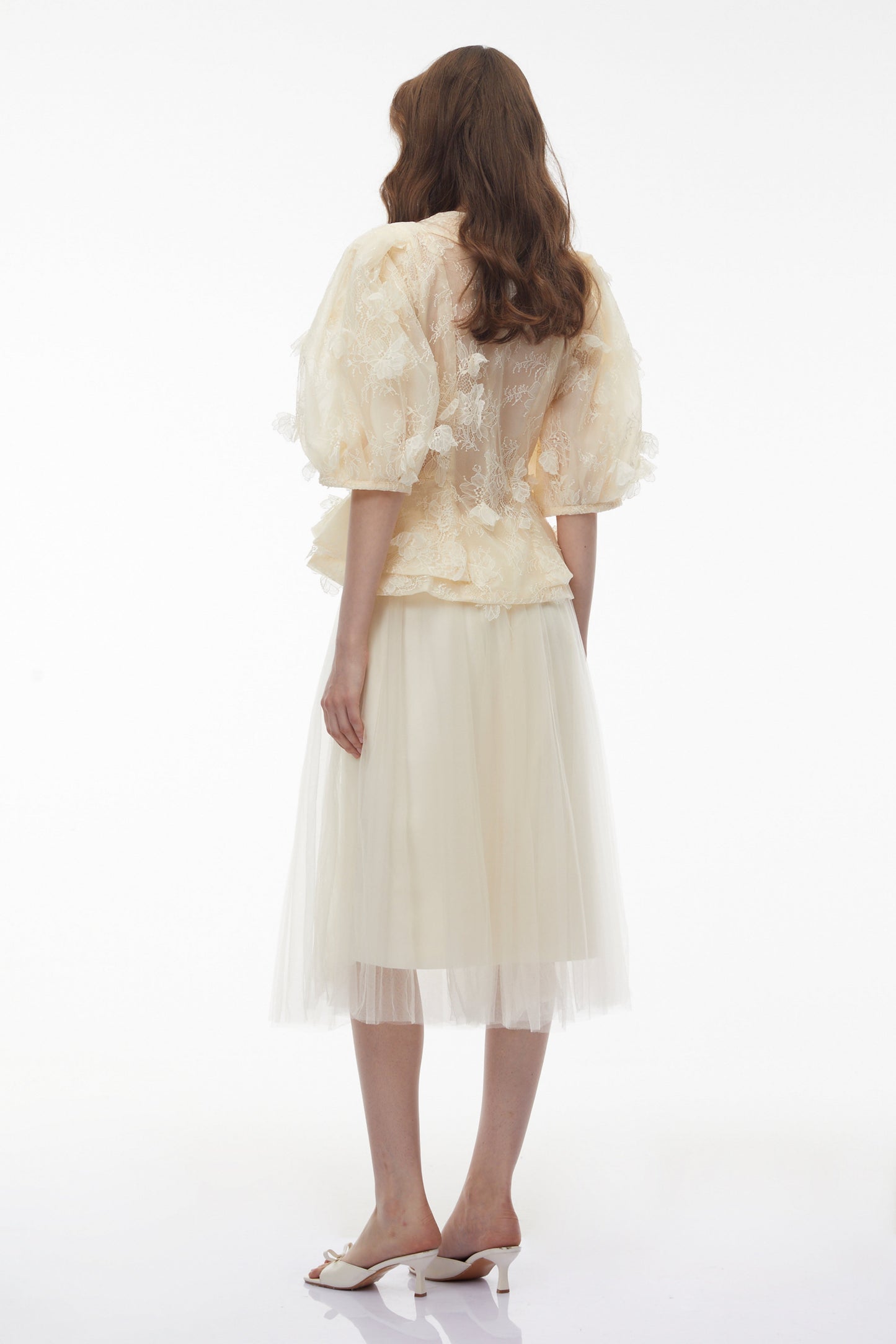 Neta Neutral Lace Blouse with 3D Petals