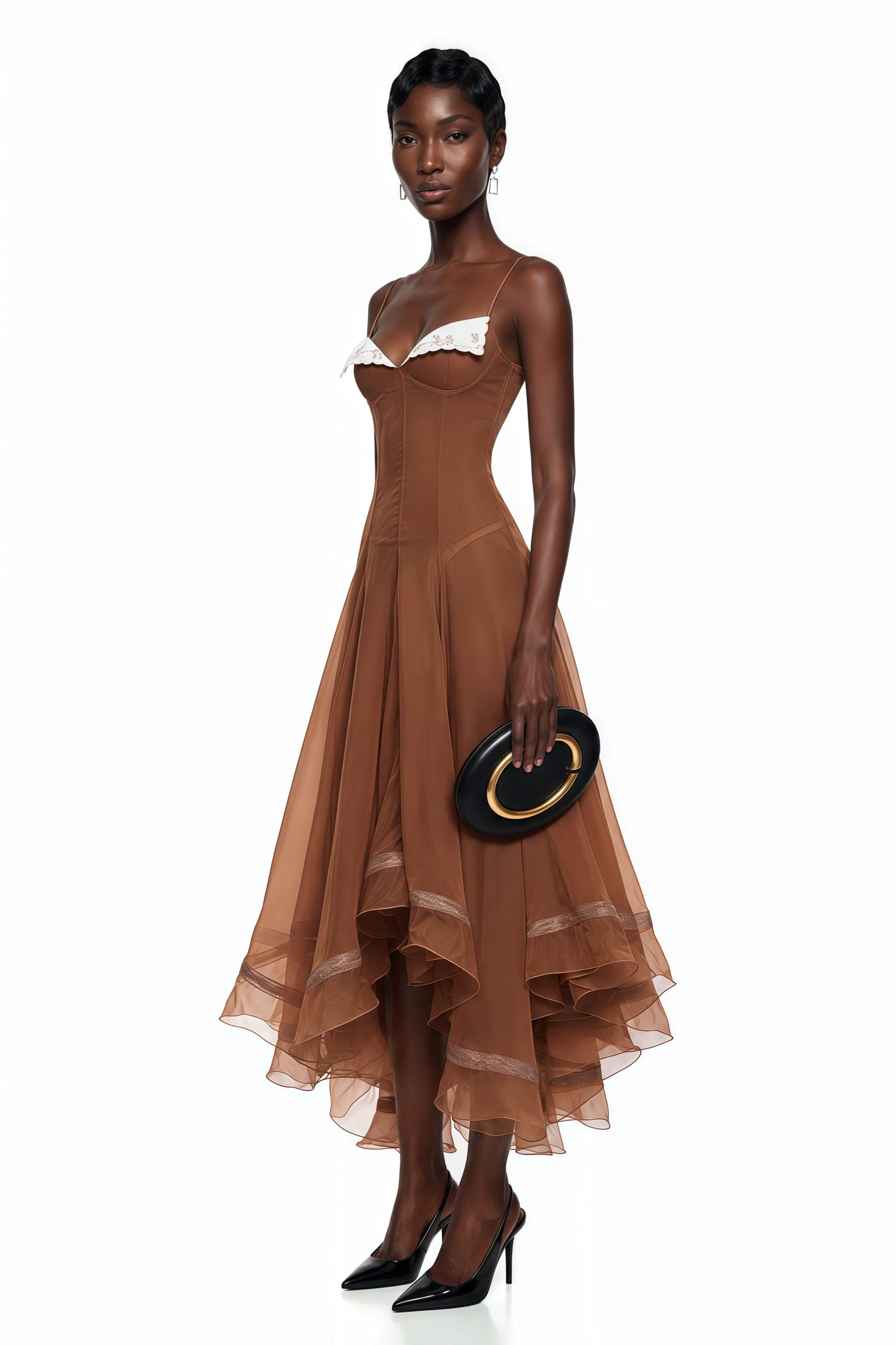 Nuria Rust Brown Asymmetrical Midi Dress