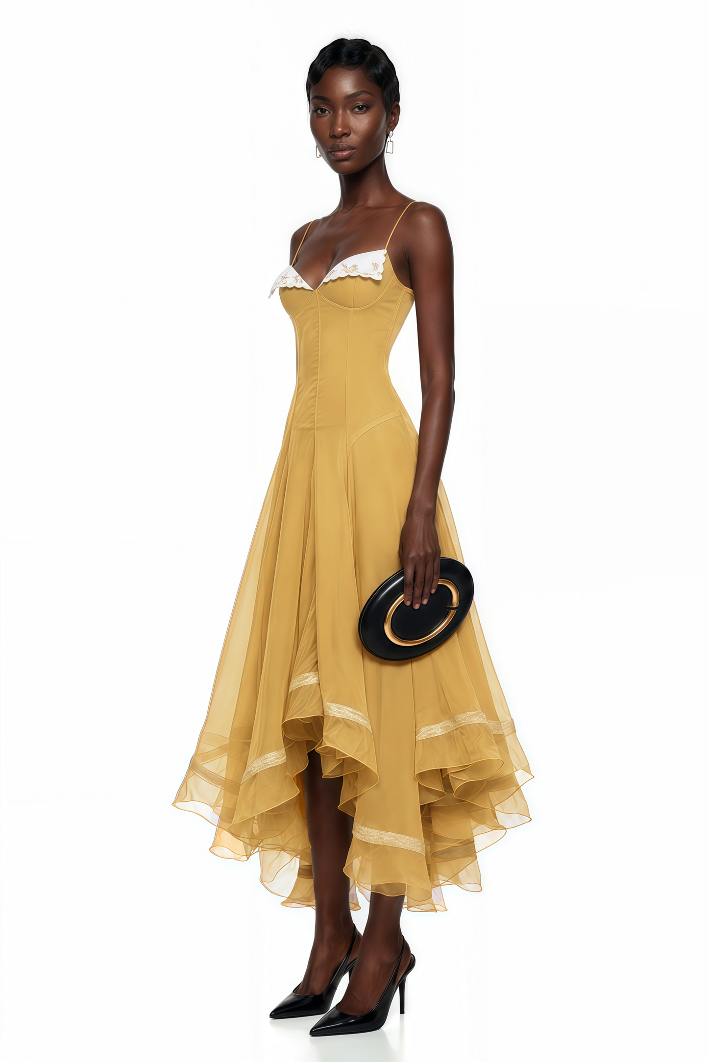 Nuria Yellow Asymmetrical Midi Dress