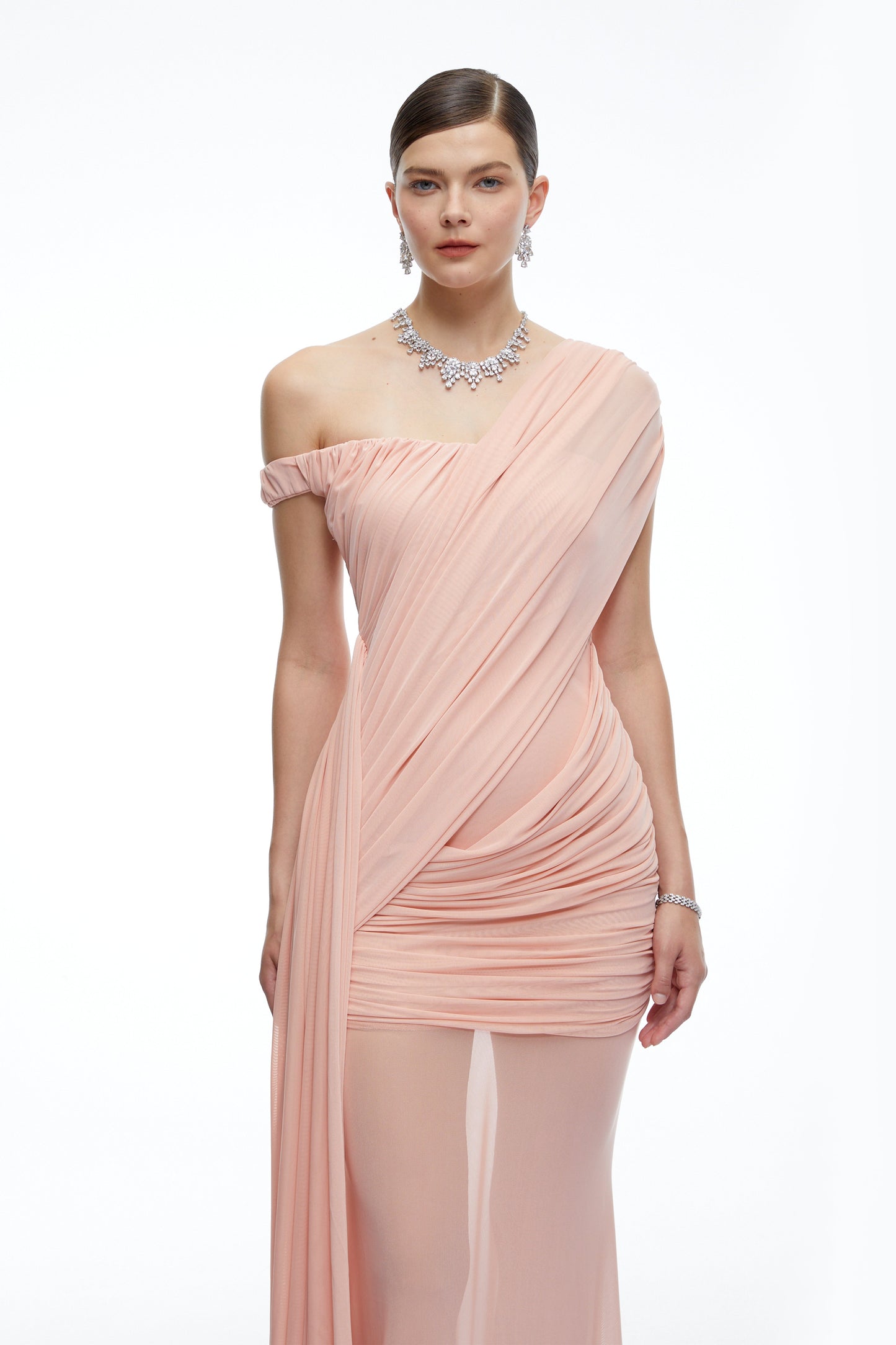 Odette Pink One Shoulder Ruched Maxi Dress