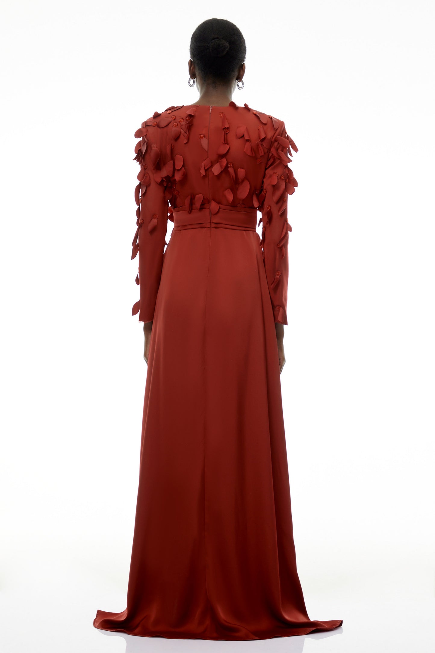 Olivia Red Maxi Dress with All-Over 3D Petals