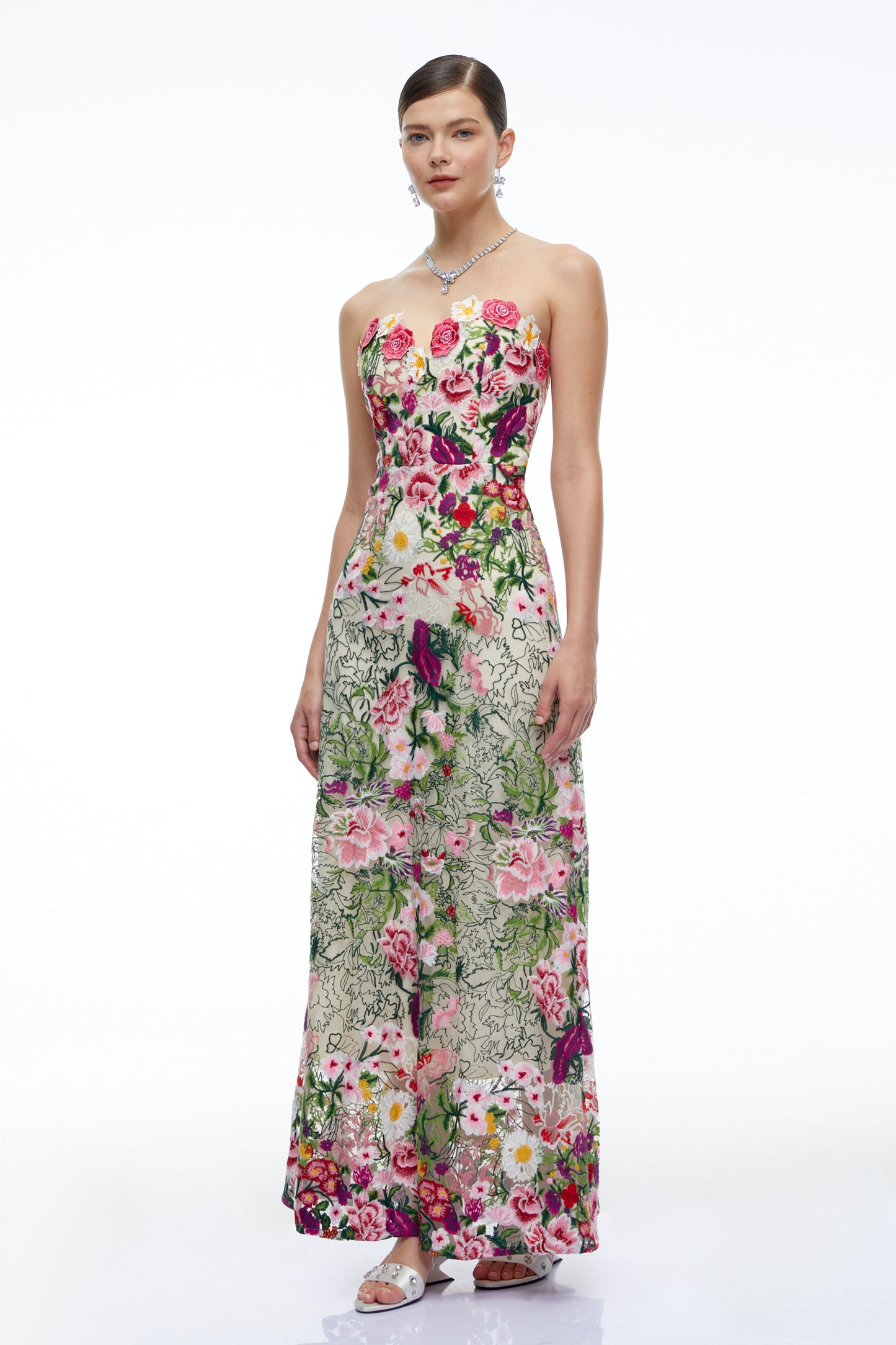 Oliwia Pink Off Shoulder Floral Embroidered Maxi Dress