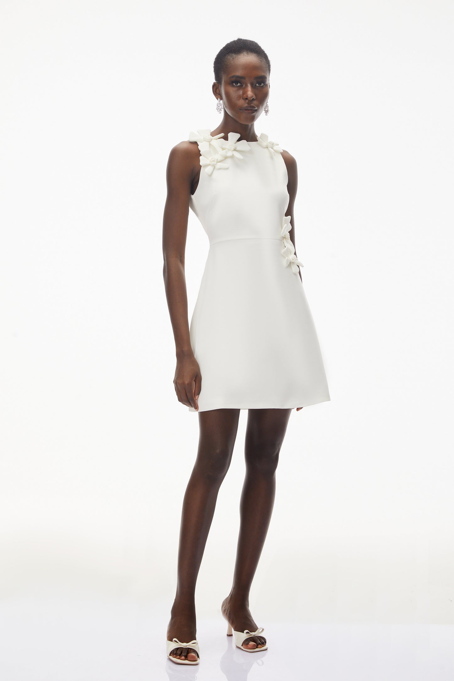 Orli White Mini Dress with 3D Petals