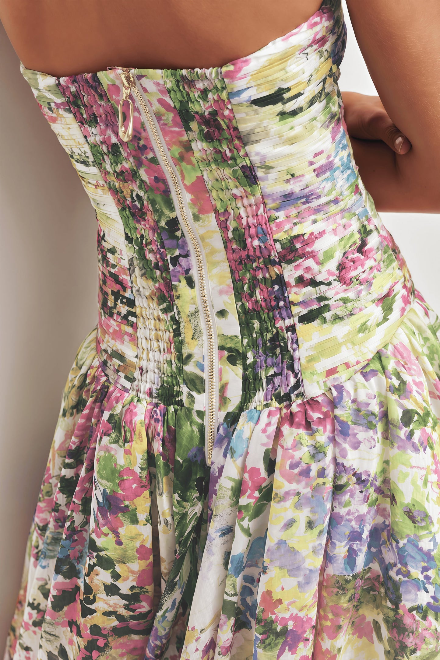 Parastoo Lavandula Floral Print Pleated Maxi Dress