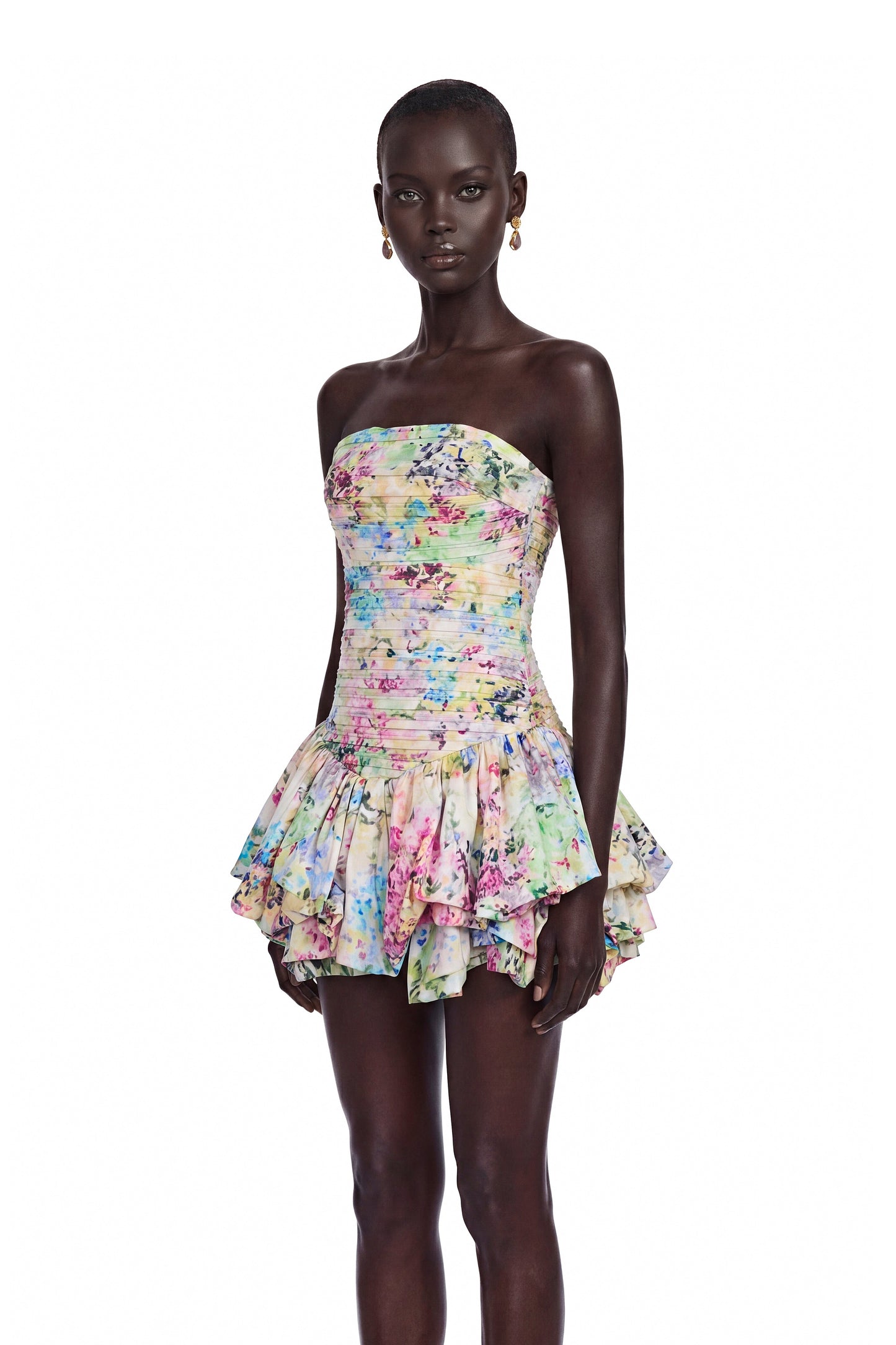 Parastoo Multicolor Floral Print Puffball Mini Dress