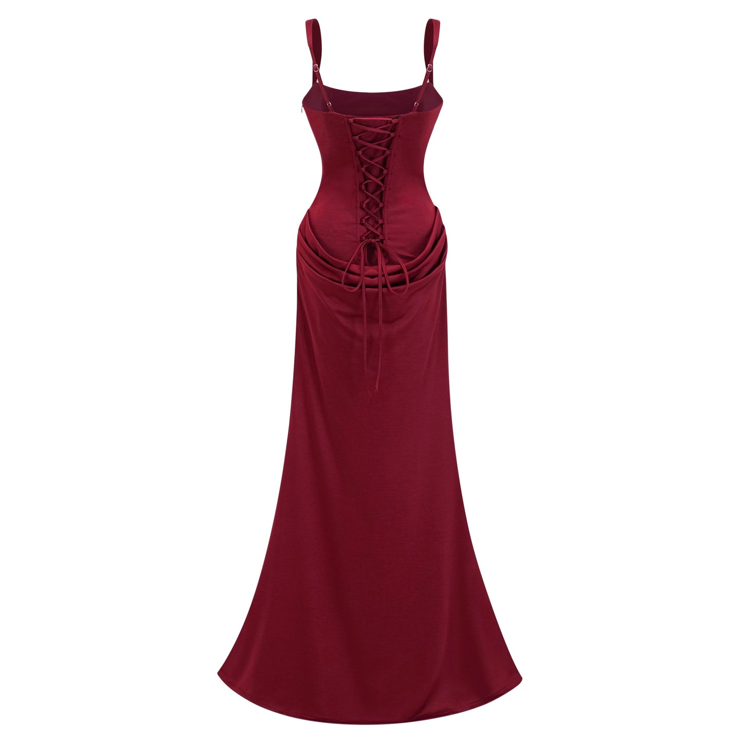 Paulette Red Ruched Corset Maxi Dress