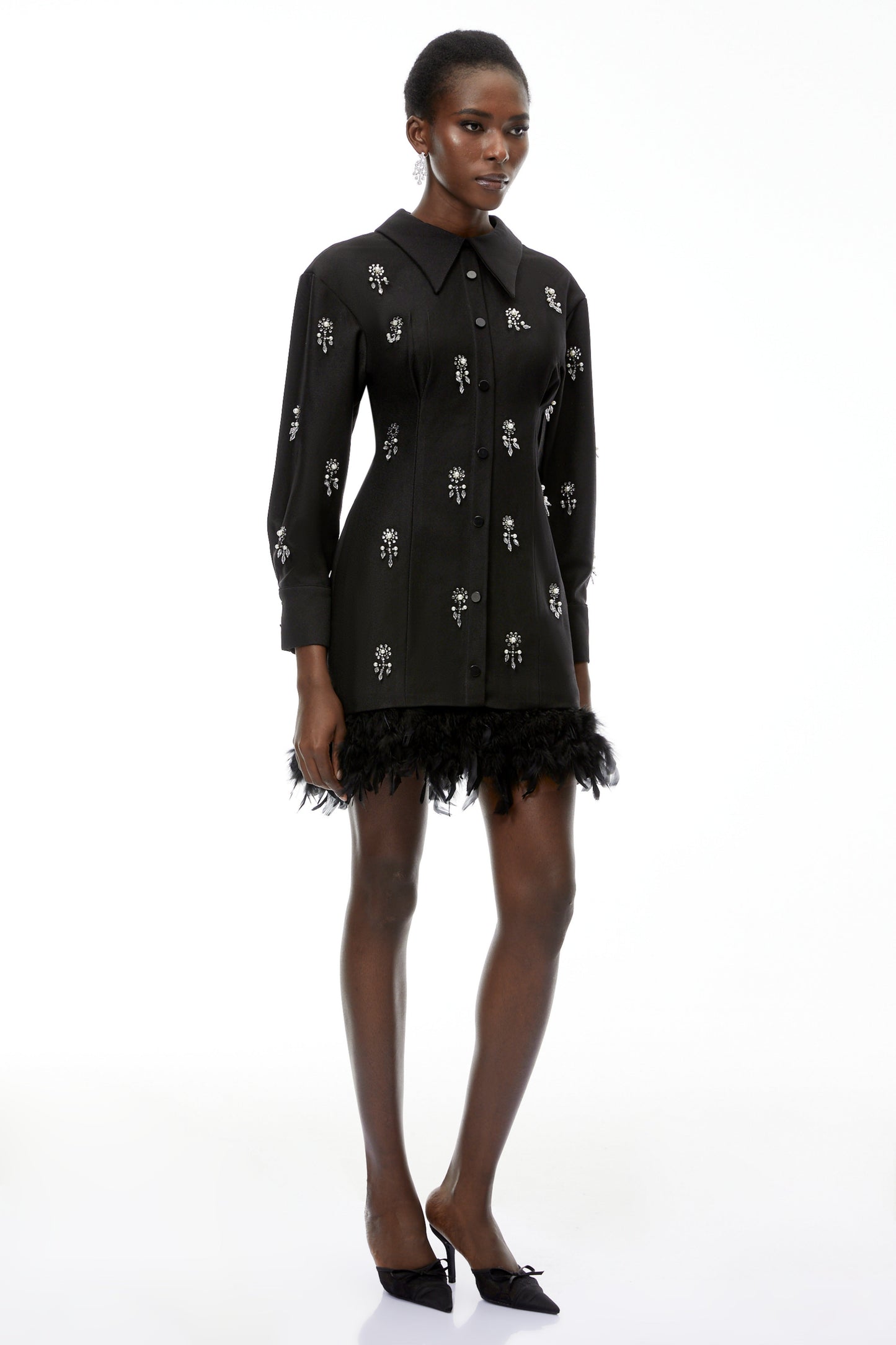Penelope Black Floral Embellished Mini Dress