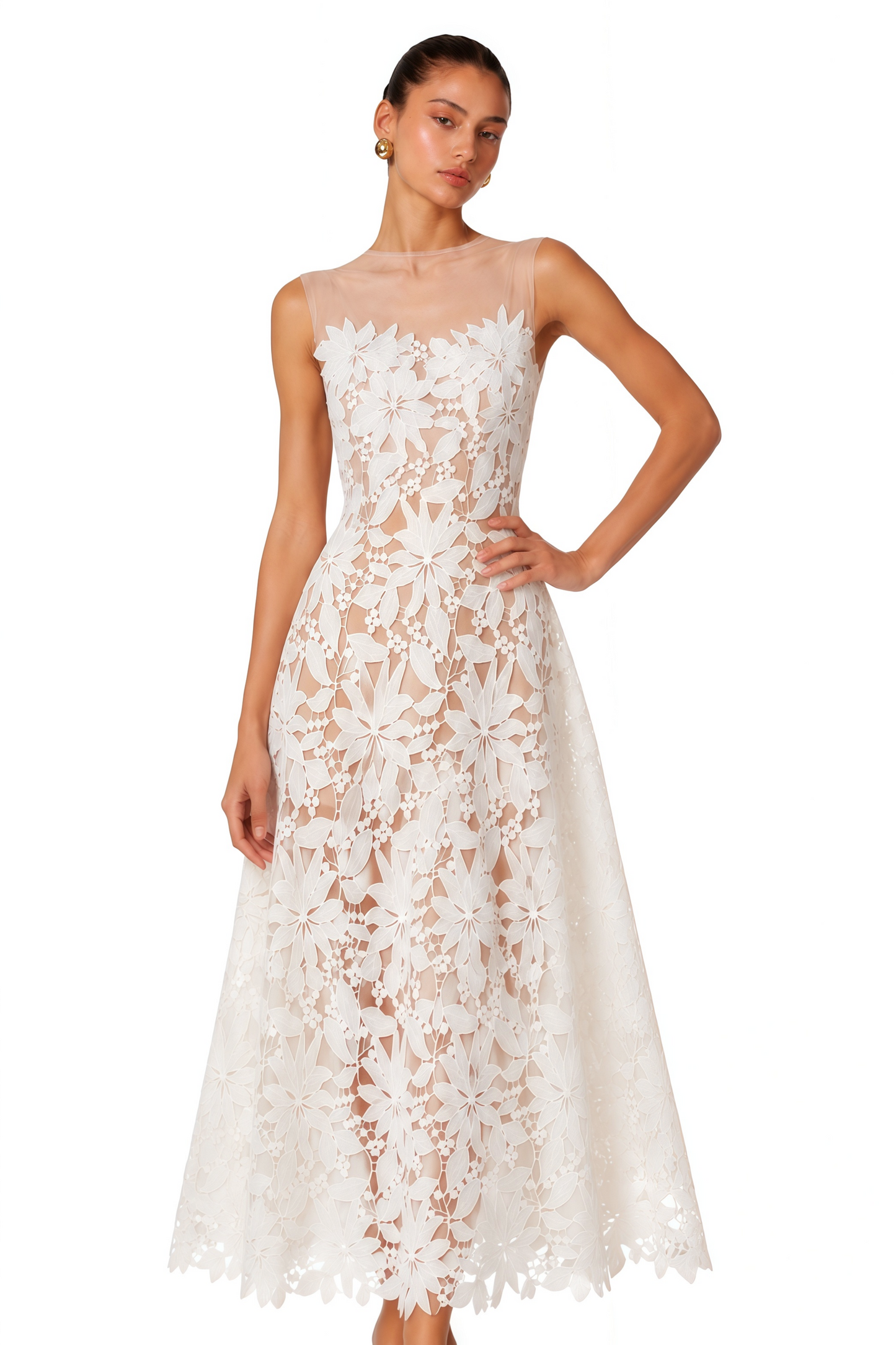 Penelope White Off Shoulder Maxi Dress with 3D Florals