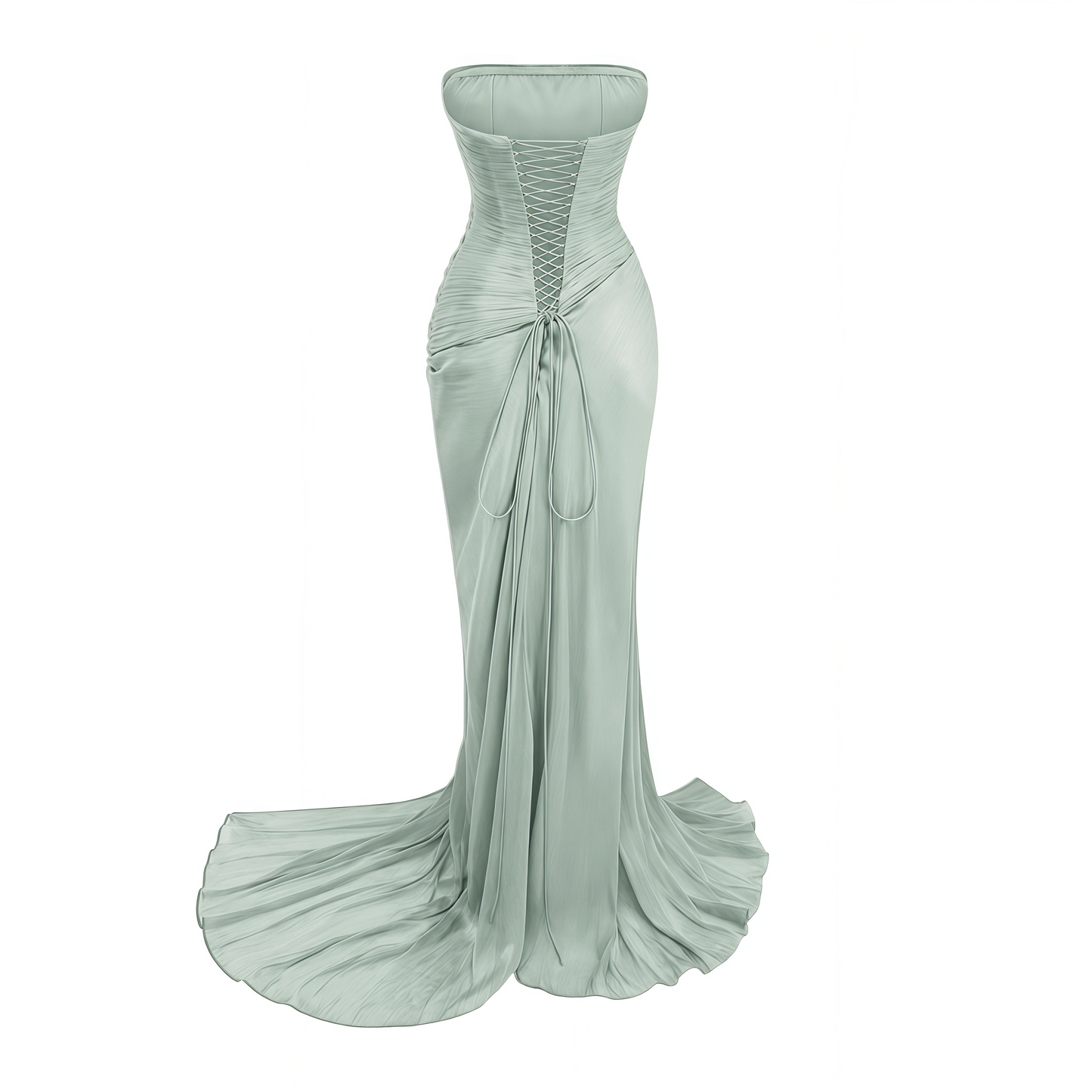 Querubina Green Asymmetrical Ruched Maxi Dress
