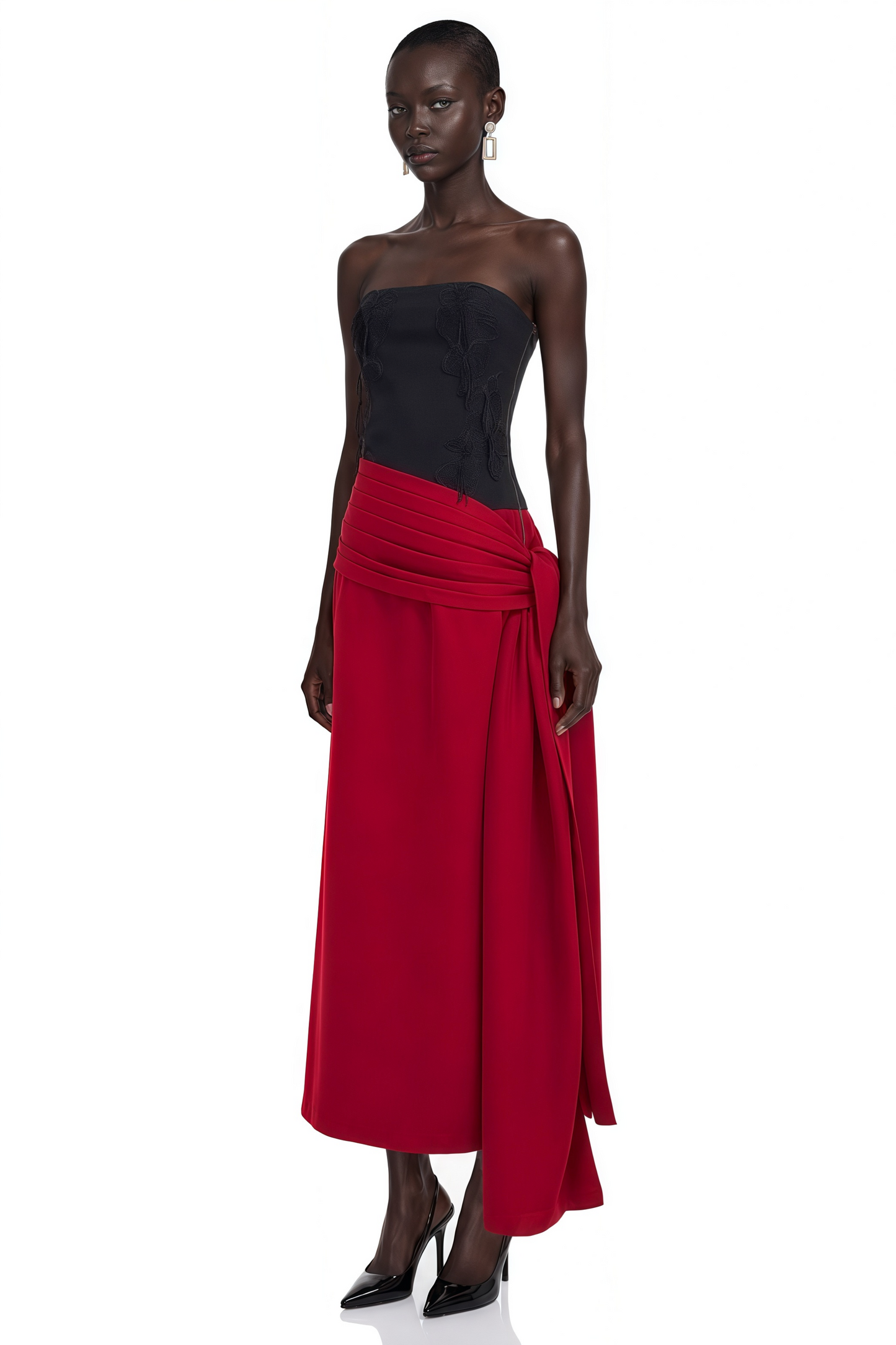 Quinn Red Color Block Twist Front Midi Dress