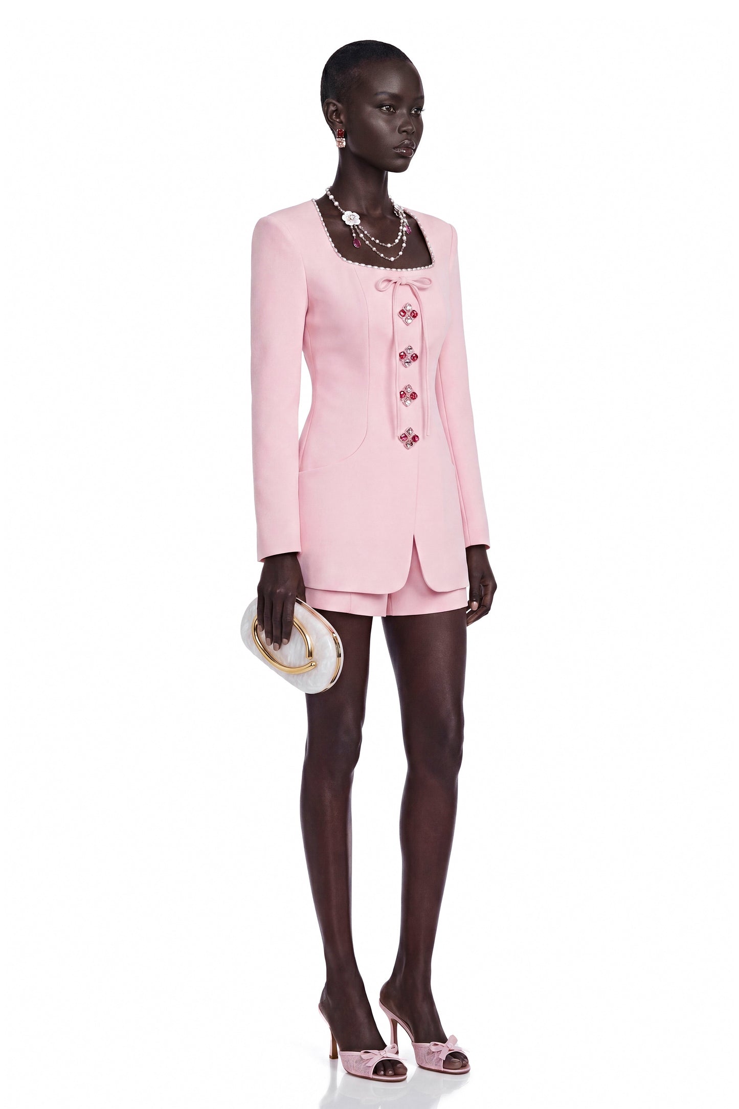 Roberta Pink Square Neck Jacket with Bow