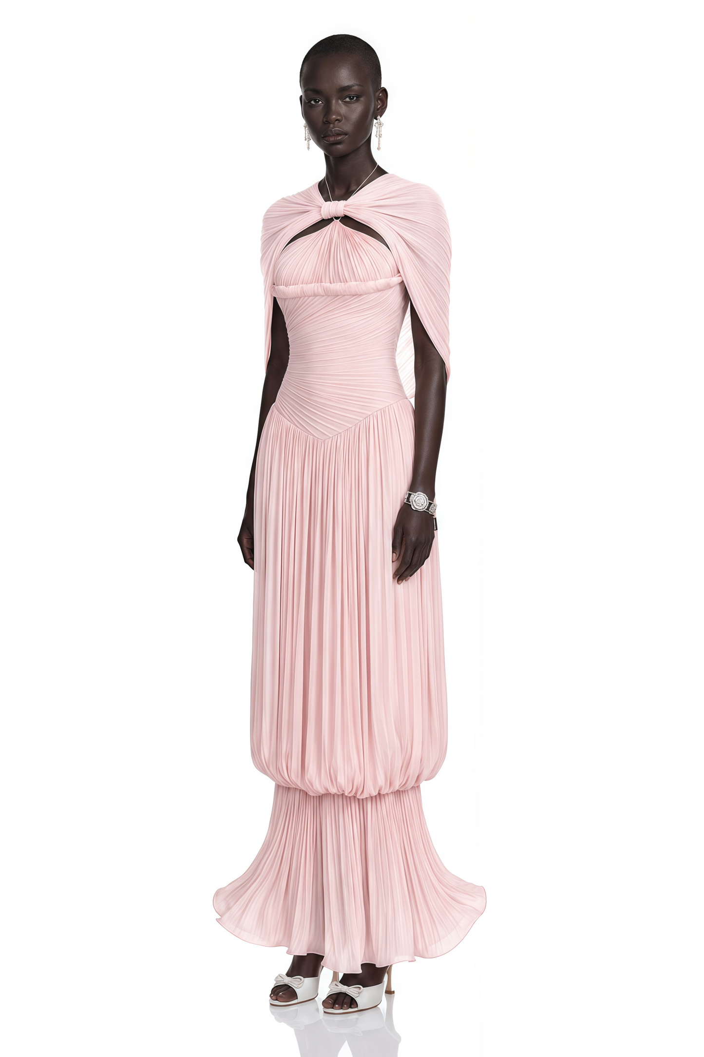 Romilly Pink Ruched Maxi Dress with Shawl