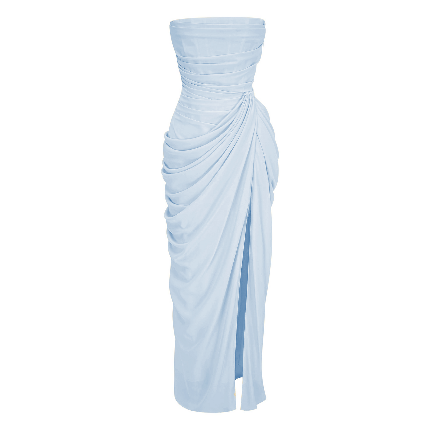 Safiya Blue Ruched Maxi Dress with Cross Front