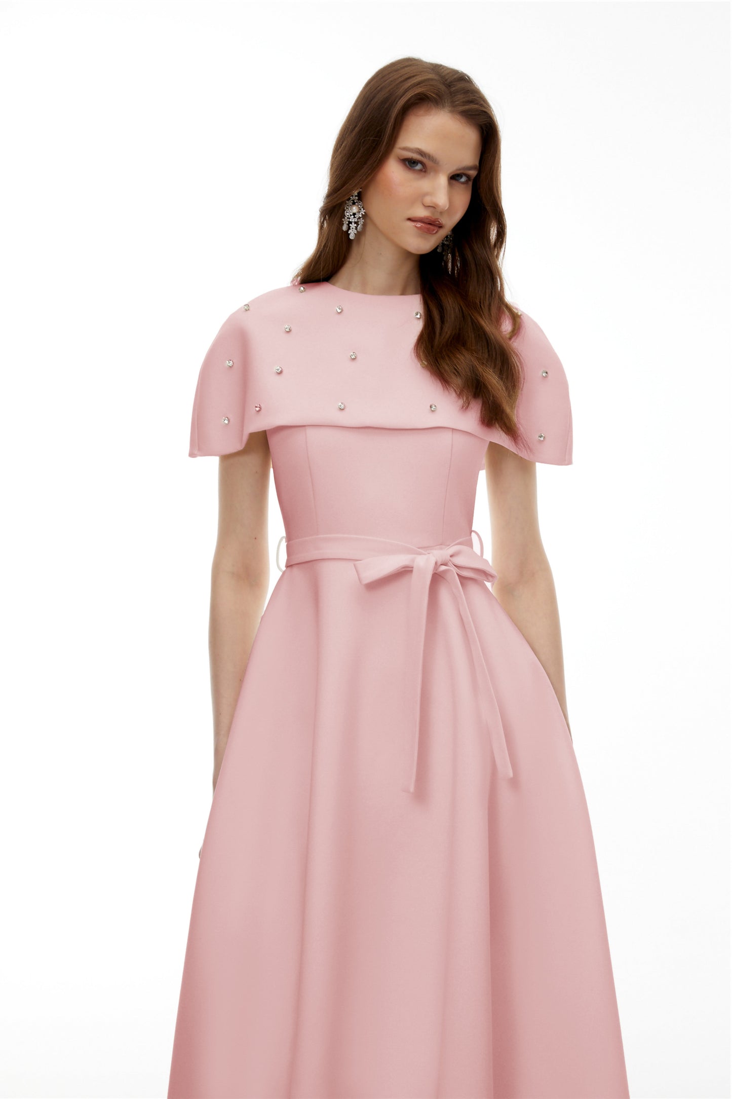 Sawda Pink Embellished Midi Dress with Cape