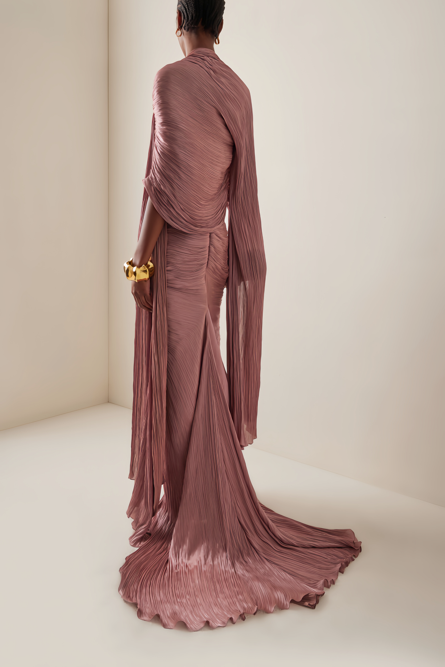Shifra Pink Asymmetrical Cape Maxi Dress
